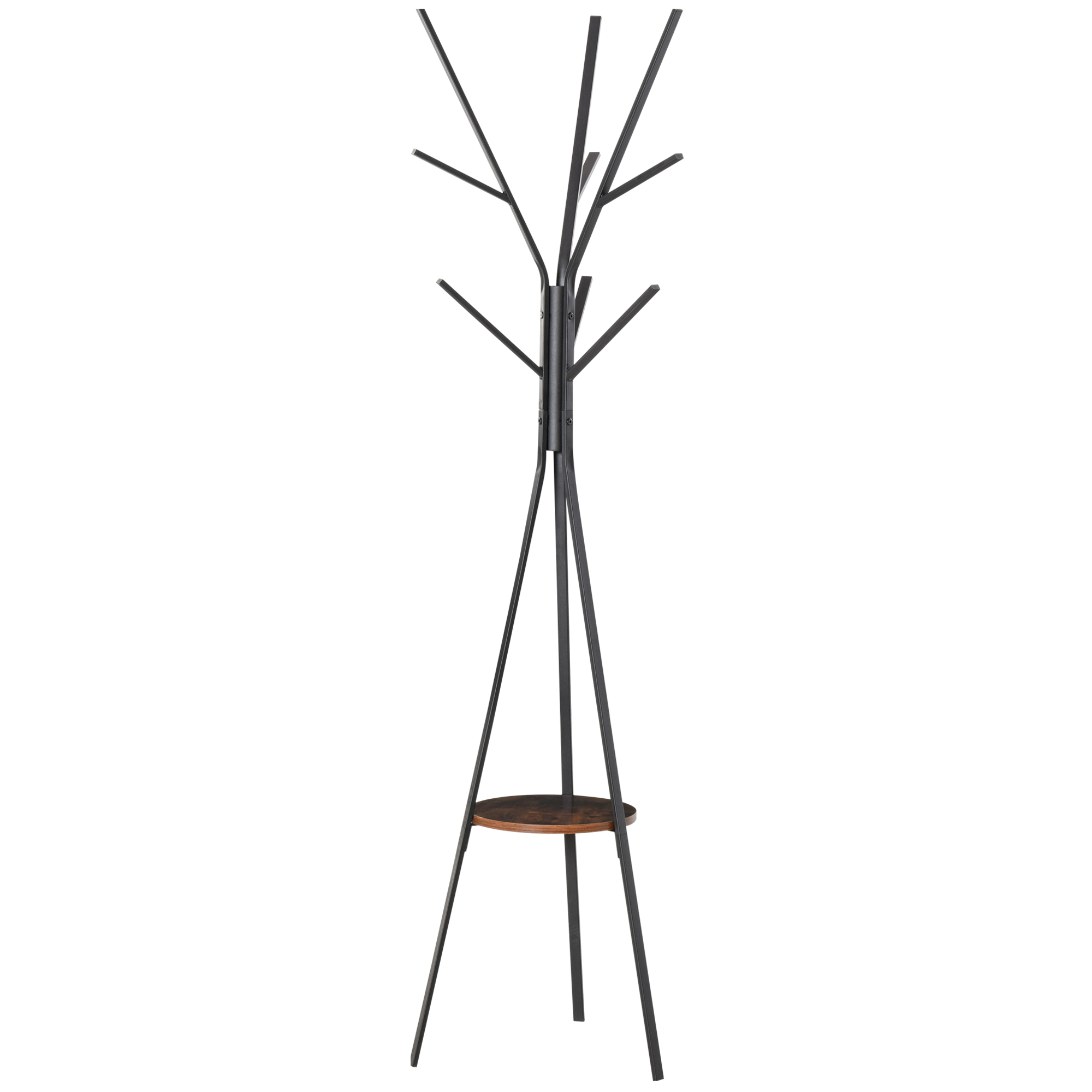 180cm Free Standing Metal Coat Rack Stand 9 Hooks Clothes Tree with 1 Shelf Hat Display Hall Tree Hanger Bag Umbrella Hanging Organiser, Brown