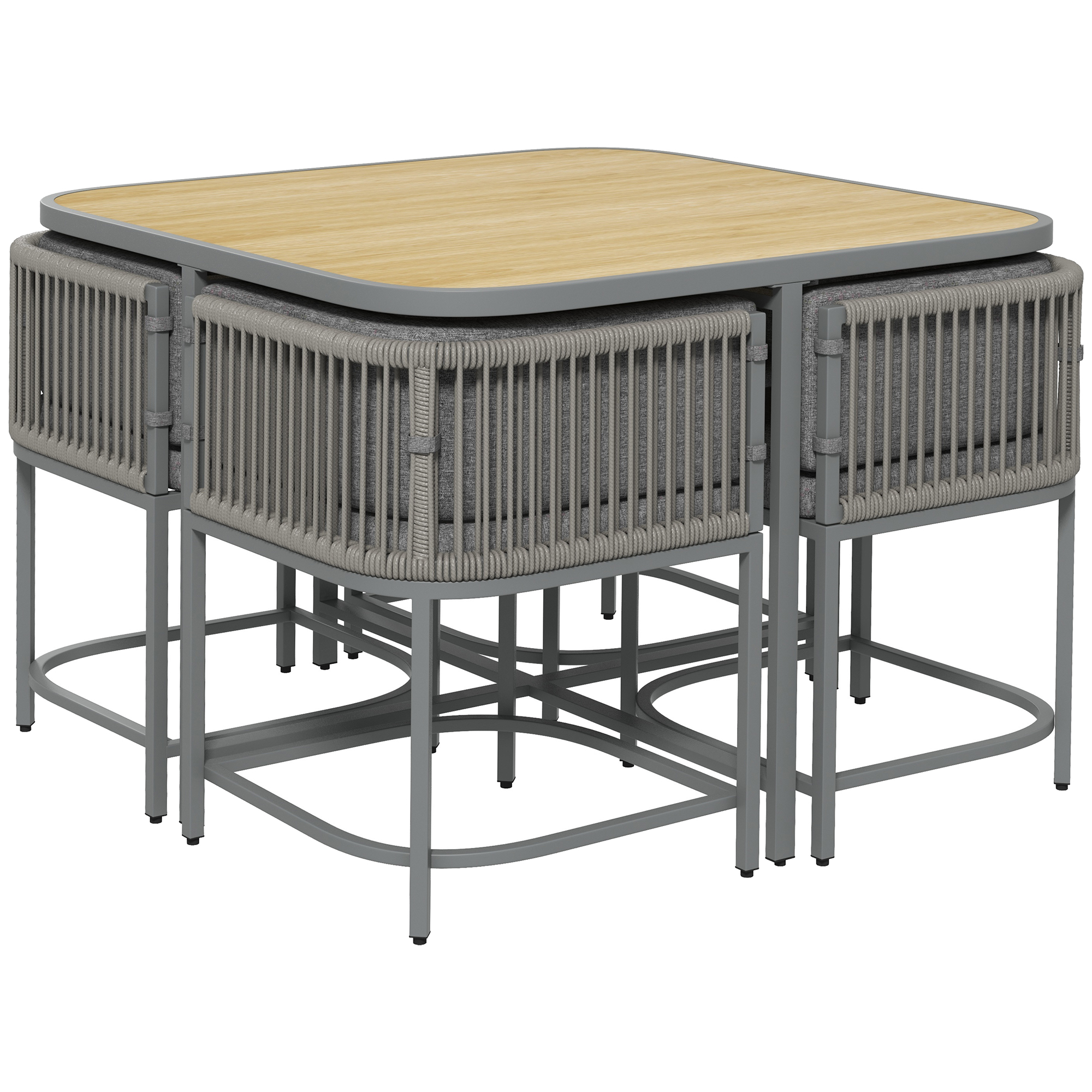 5 Pieces PE Rattan Dining Sets with Cushions, Space-saving Design Rattan Cube Garden Furniture with Stone Composite Board Top, for Indoor & Outdoor, 