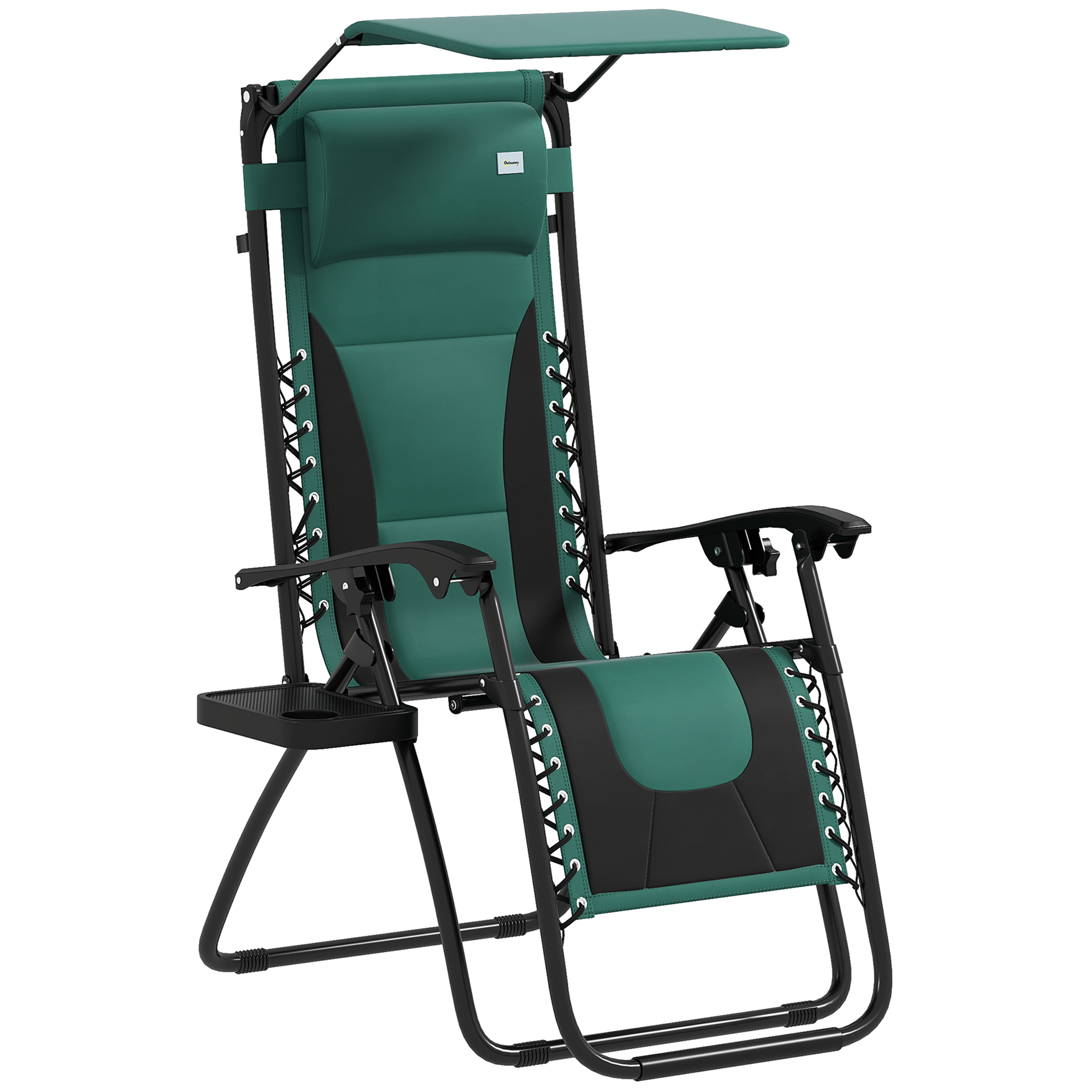 SUNVISTA Zero Gravity Lounger Chair, Folding Reclining Patio Chair with Shade Cover, Padded Seat, Cup Holder, Green