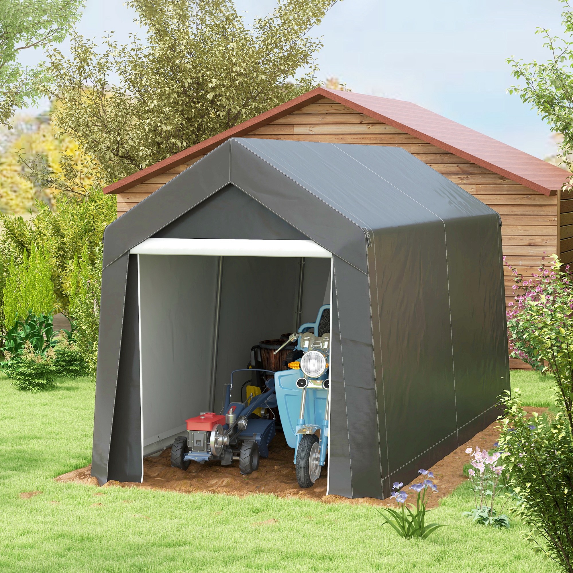 Garden Shed - Portable Outdoor Shed with Window Grey 210cm