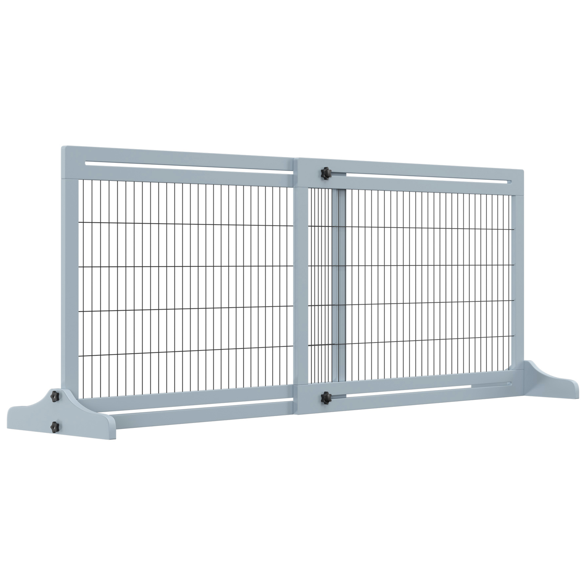 Adjustable Wooden Pet Gate, Freestanding Dog Barrier Fence with 3 Panels for Doorway, Hallway, 69H x 104-183H cm, Blue