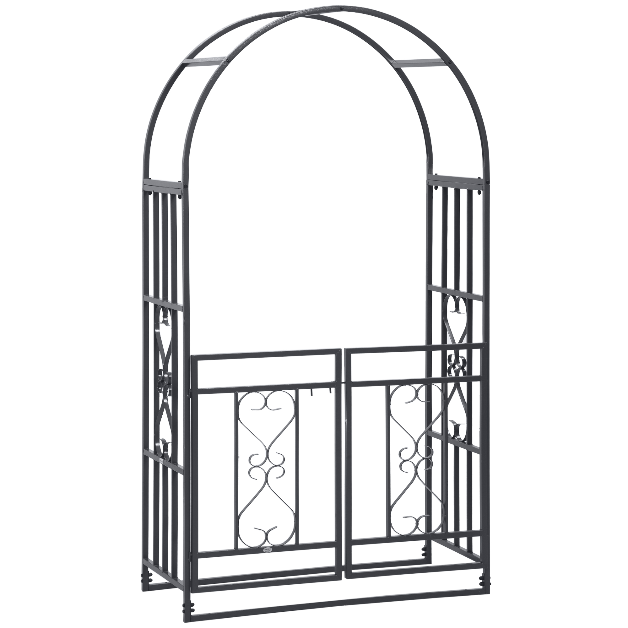 SUNVISTA Metal Garden Arch, 114x50x206cm Double Gate Arbor for Climbing Plants, Dark Grey