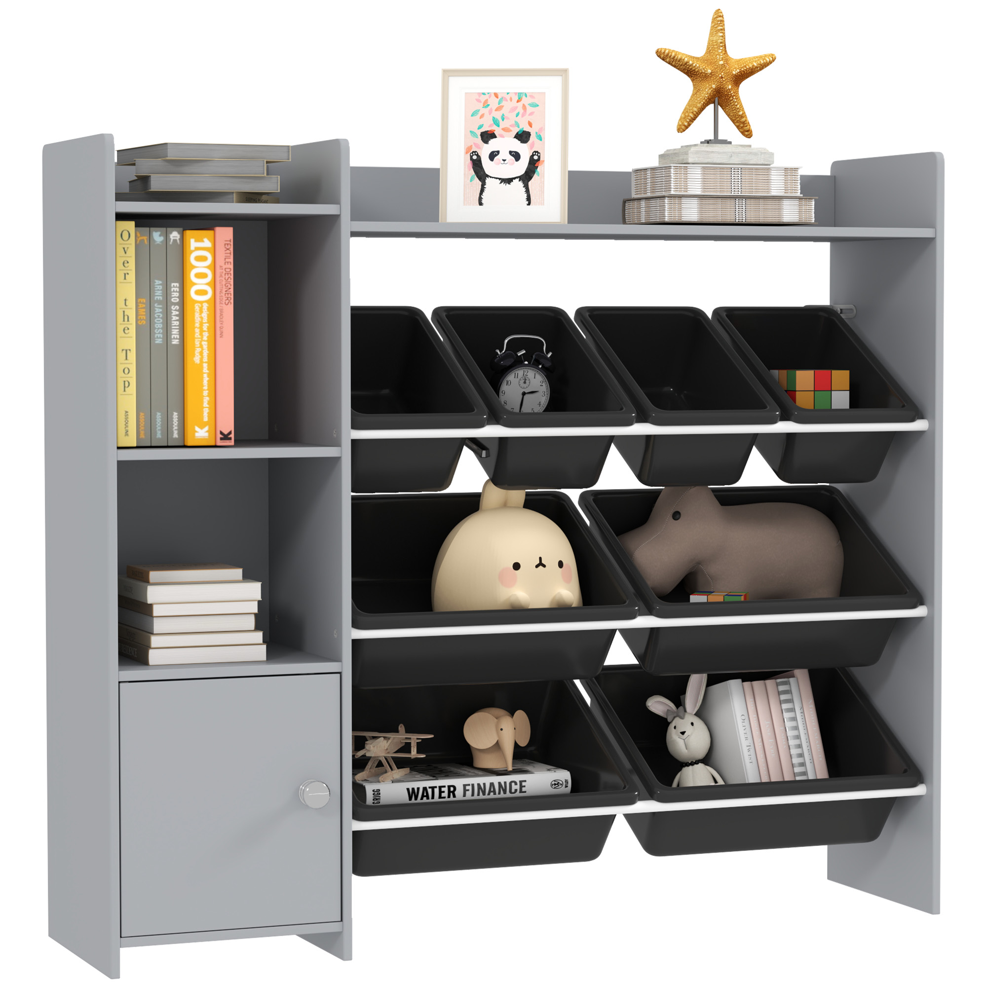 AIVAGO Toy Storage Unit with 8 Removable Bins, Storage Shelves, Cabinet, Grey