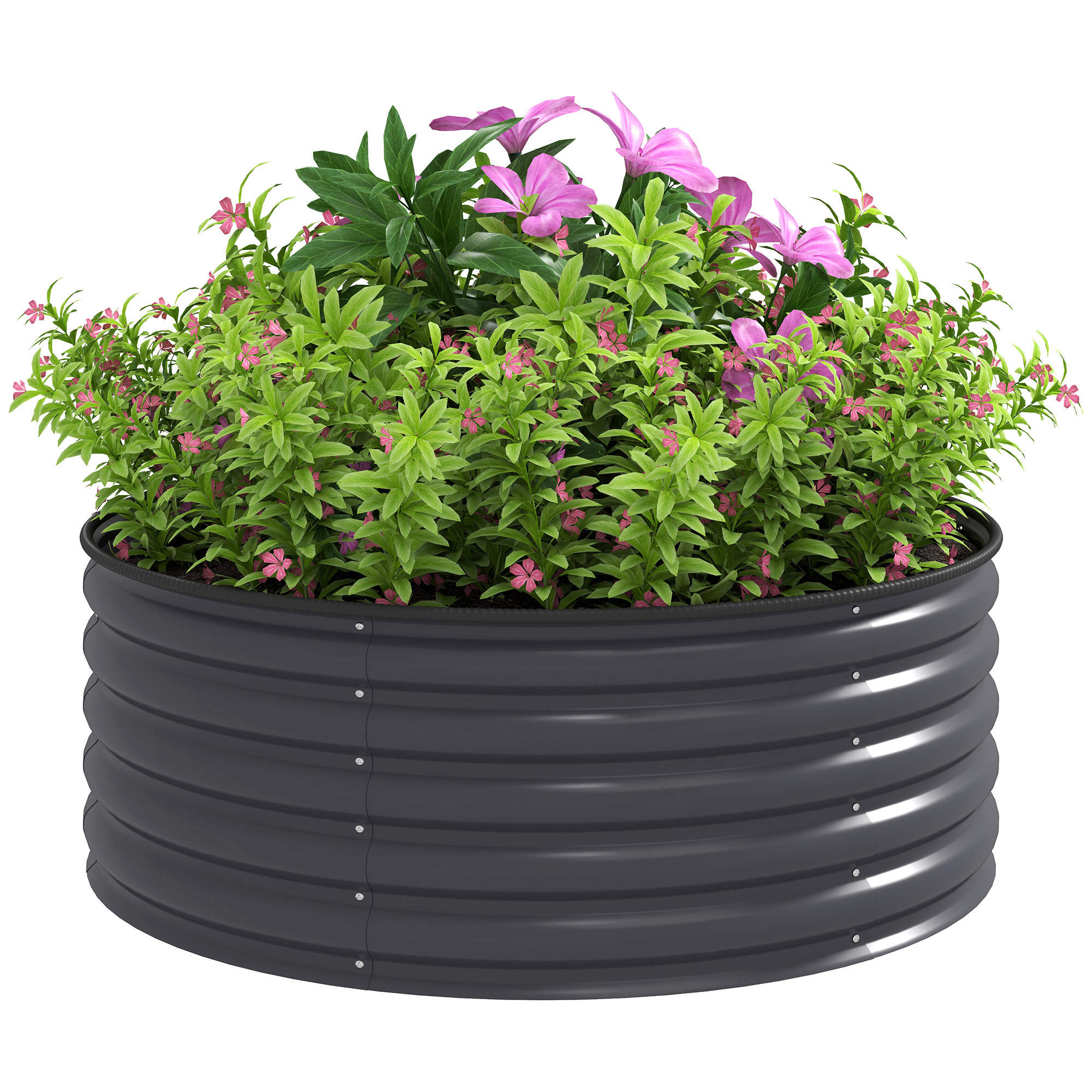 SUNVISTA Galvanised Raised Garden Bed with Safety Edging, Outdoor Raised Planter Box with Gloves, 120 x 120 x 43cm, Dark Grey