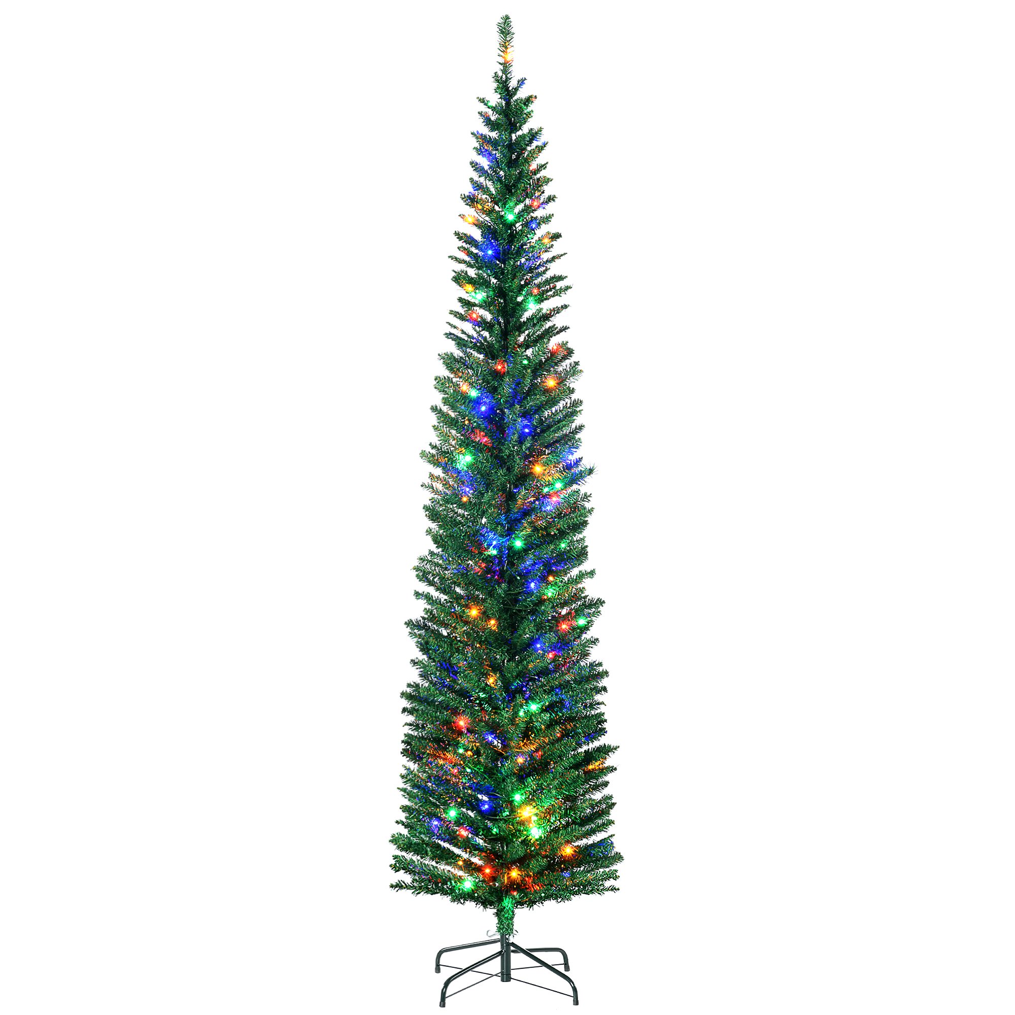 Debbie 7.5' Artificial Prelit Christmas Trees Holiday DÃ cor with Colourful LED Lights, Pencil Shape, Steel Base - Green