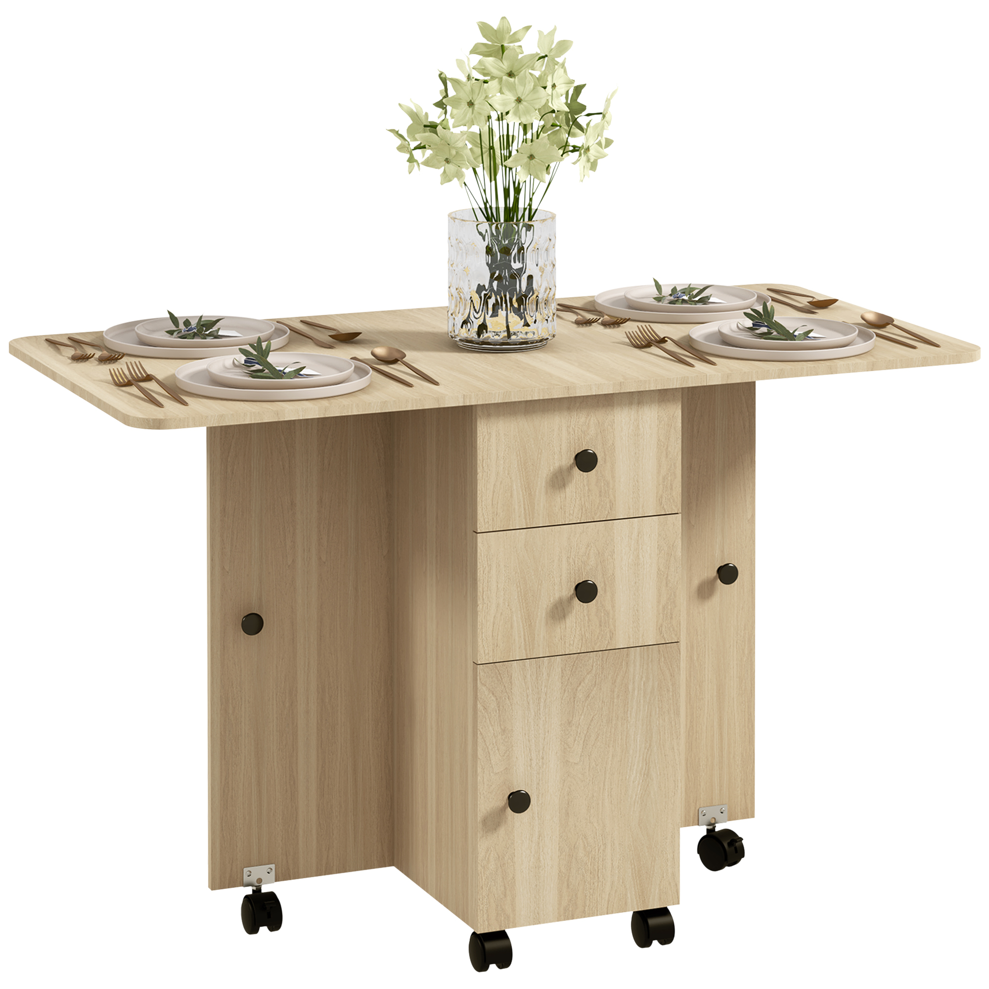 HERON Six-Person Drop Leaf Dining Table, with Storage - Wood-Effect