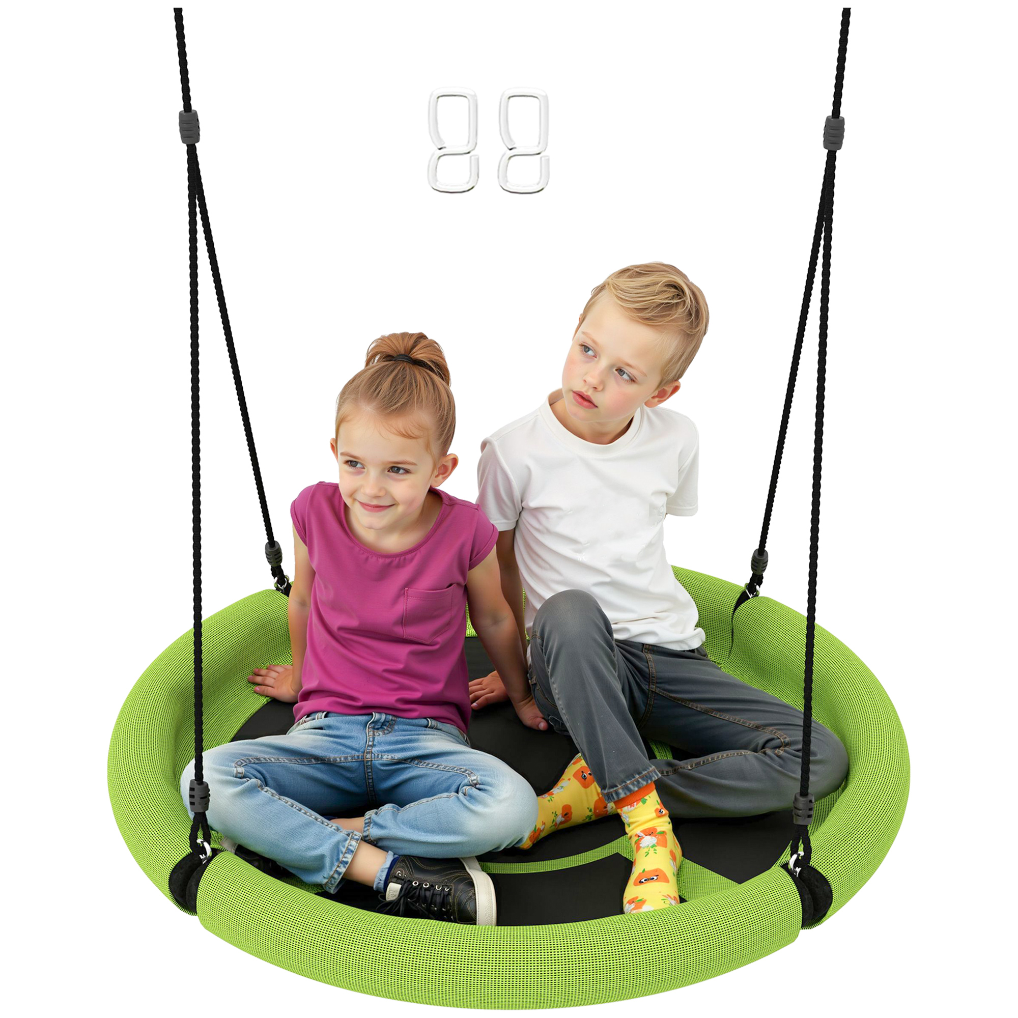 AIVAGO 100cm Diameter Nest Swing Seat for Kids with Height Adjustable Hanging Ropes for Outdoor, Playground, Garden, Green