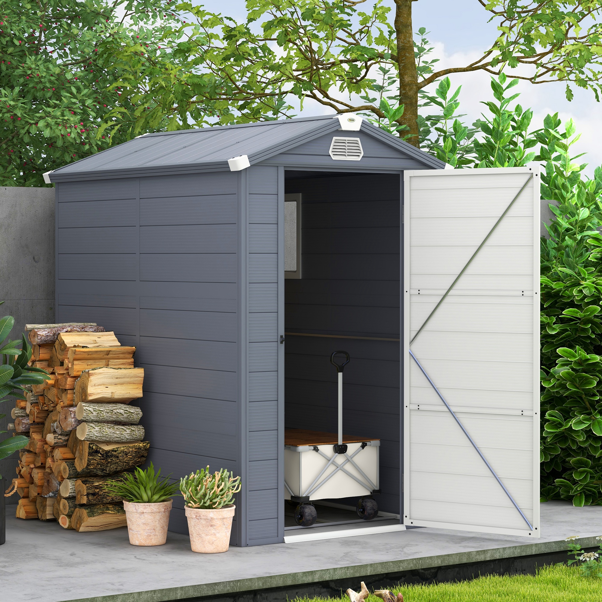 Jones 4 x 6ft Garden Shed with Foundation Kit - Grey