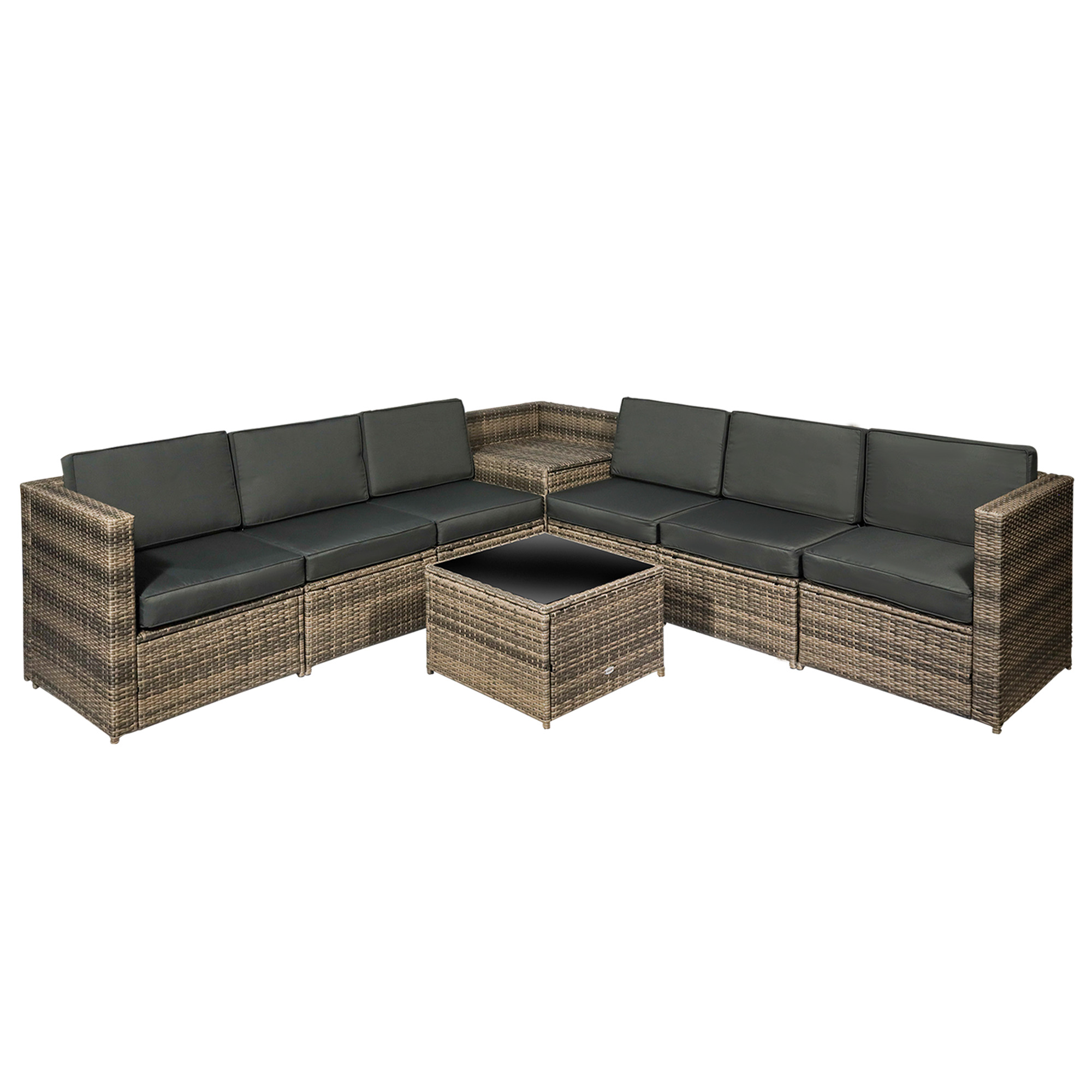 6-Seater Rattan Garden Furniture Patio Sofa and Table Set with Cushions Corner Wicker Seat Mixed Brown