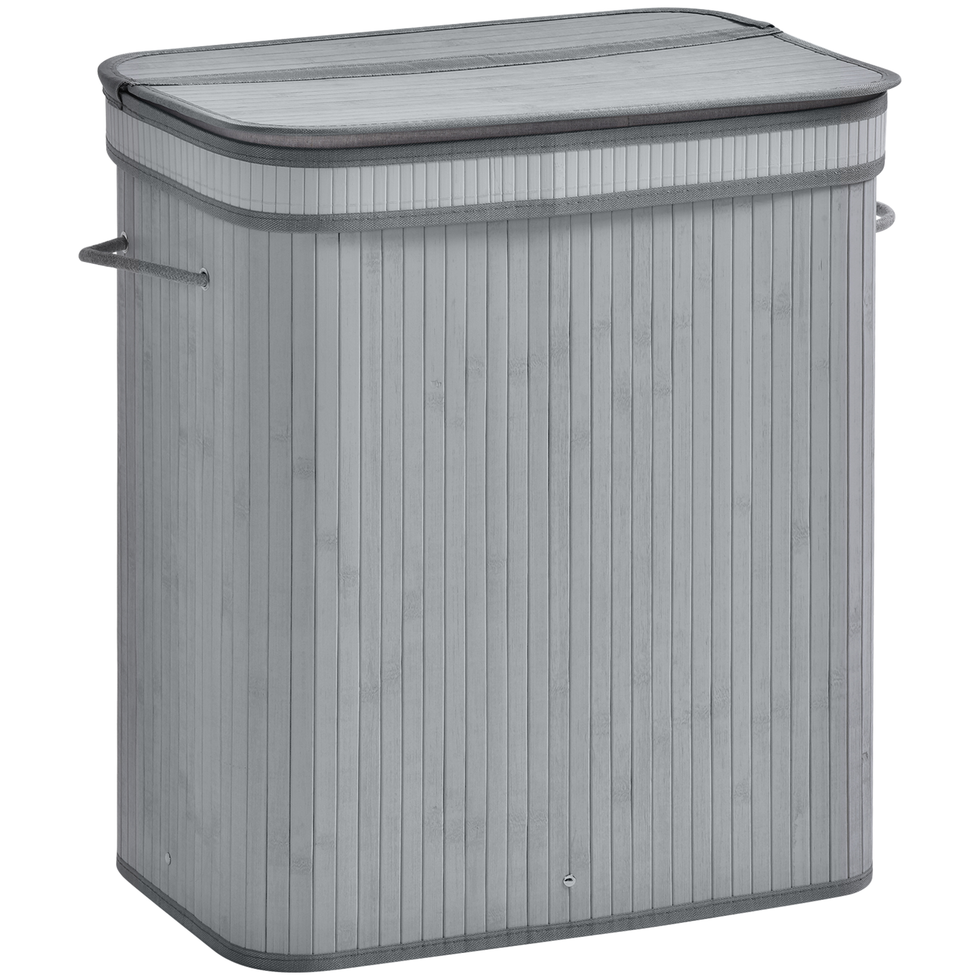 100L Natural Wood Laundry Basket One Compartment w/Flip Lid Removable Lining Handles Board Base Durable Water-Resistant Dirty Clothes Grey