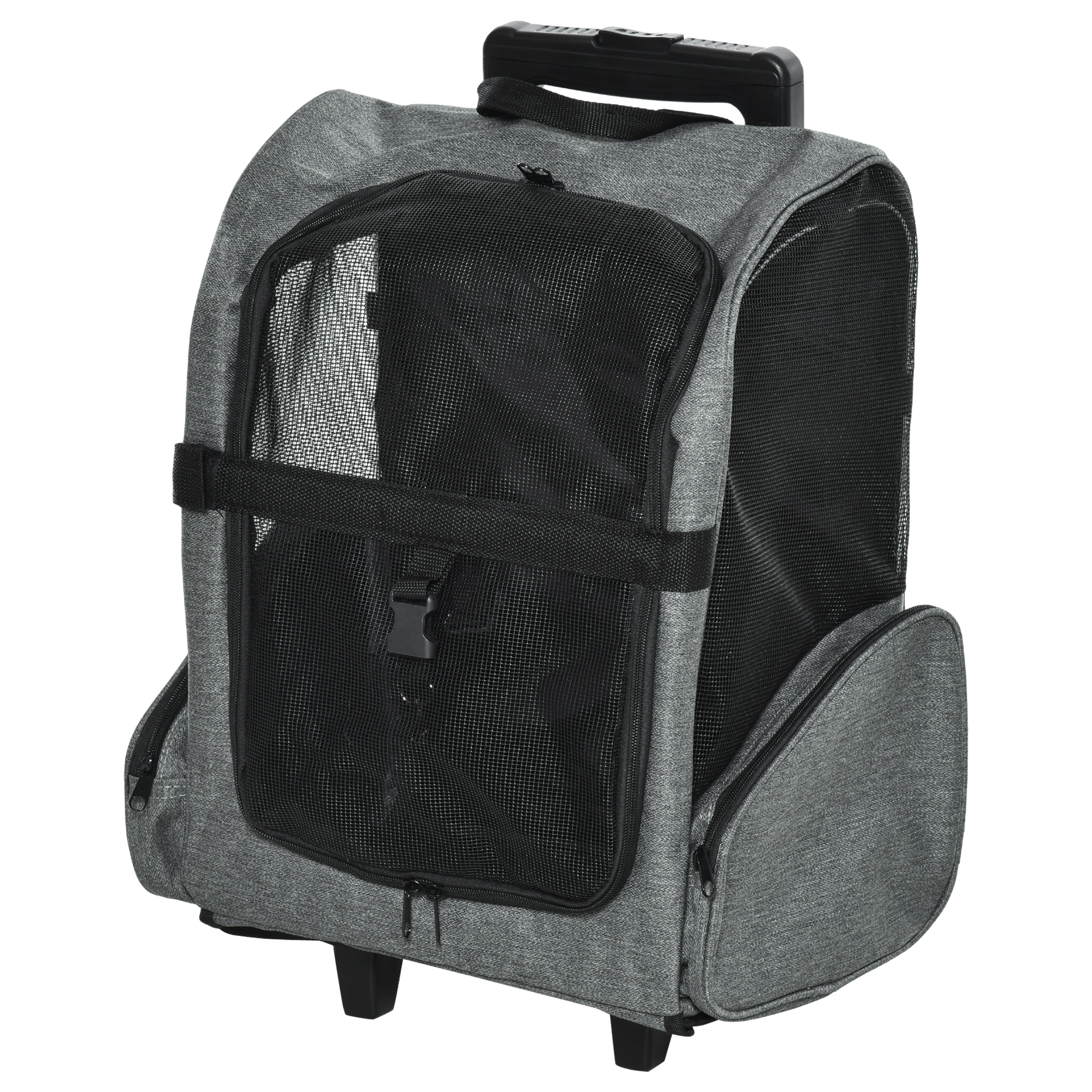 Pet Travel Backpack Bag Cat Puppy Dog Carrier w/ Trolley and Telescopic Handle Portable Stroller Wheel Luggage Bag, Grey