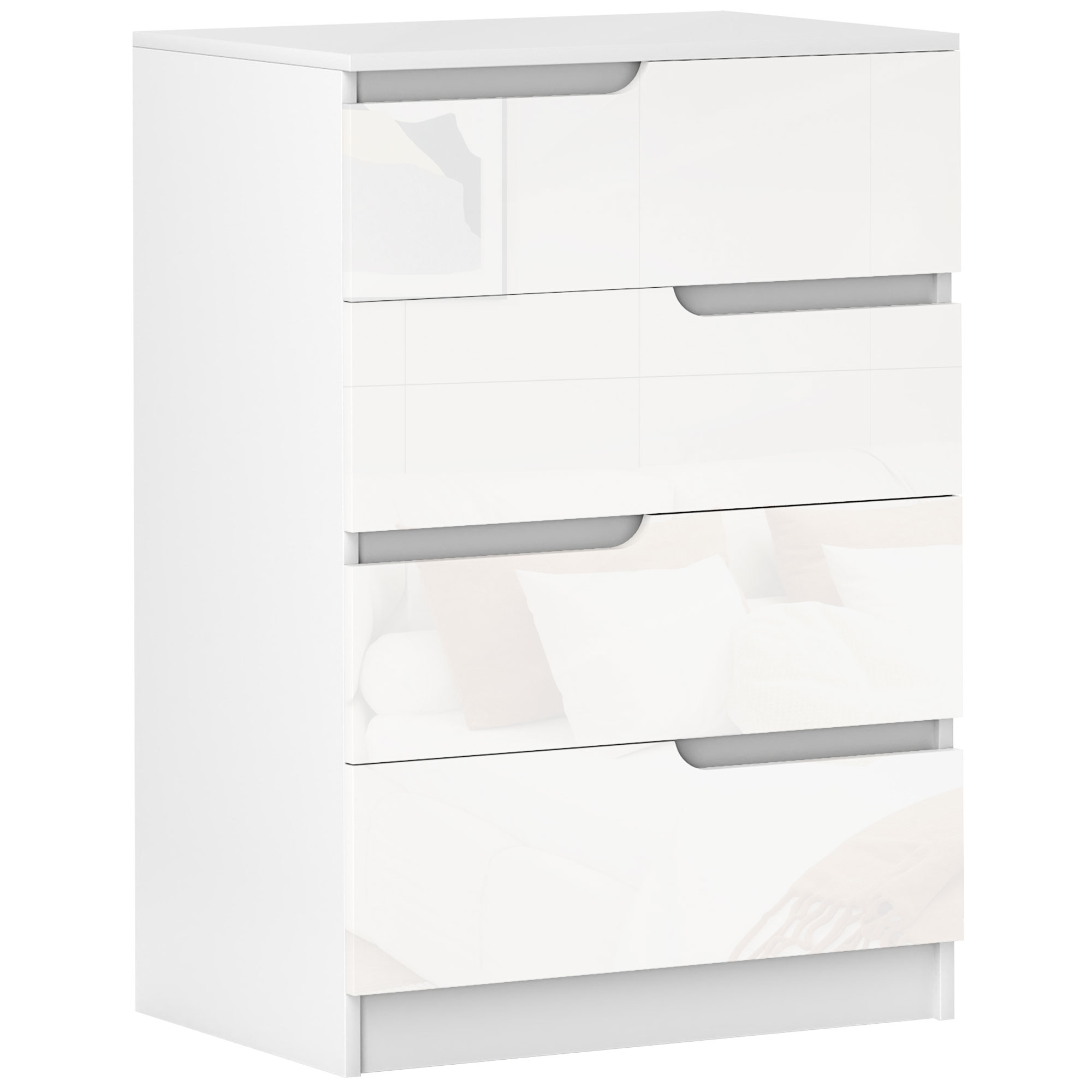HERNE White Chest of Drawers - Medium-sized, Narrow, 4 Drawers, High Gloss Drawers