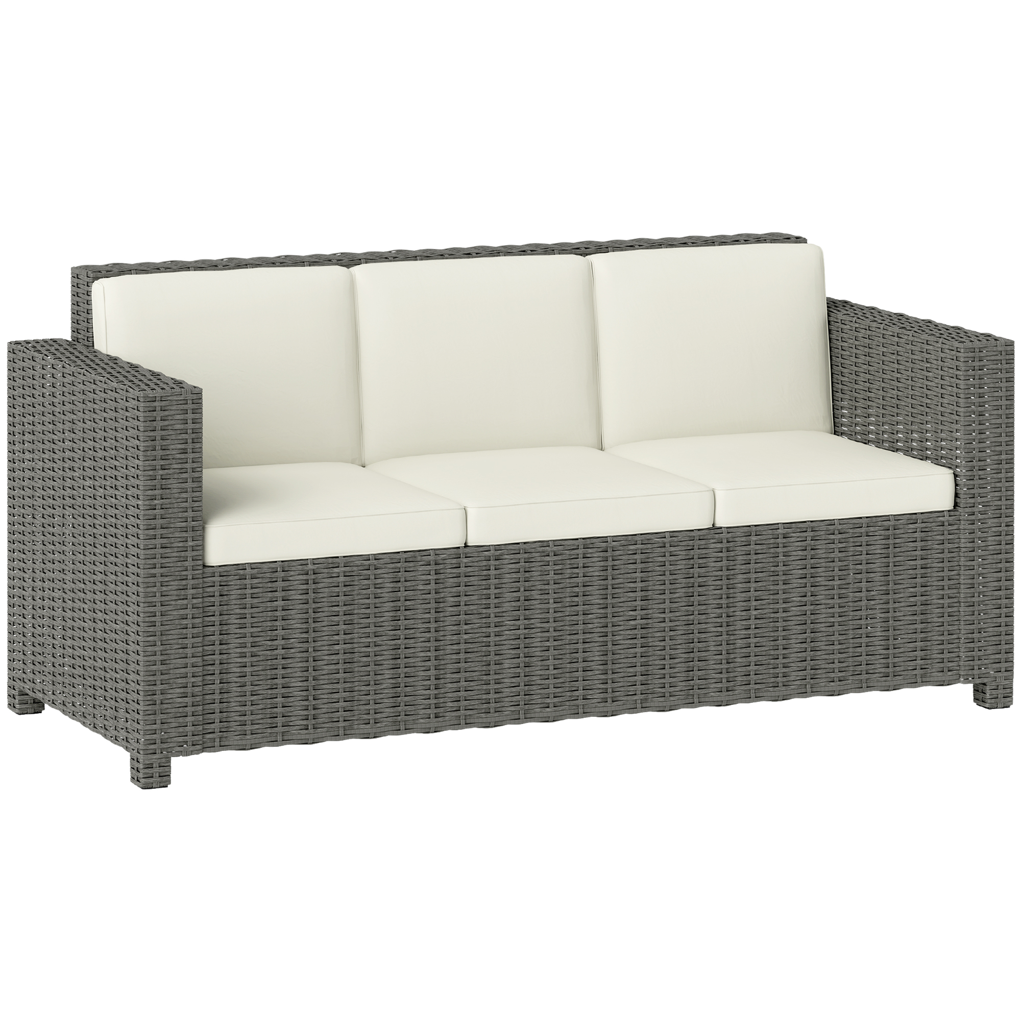 SUNVISTA 3 Seater Rattan Sofa All-Weather Wicker Weave Metal Frame Chair with Fire Resistant Cushio-Cream