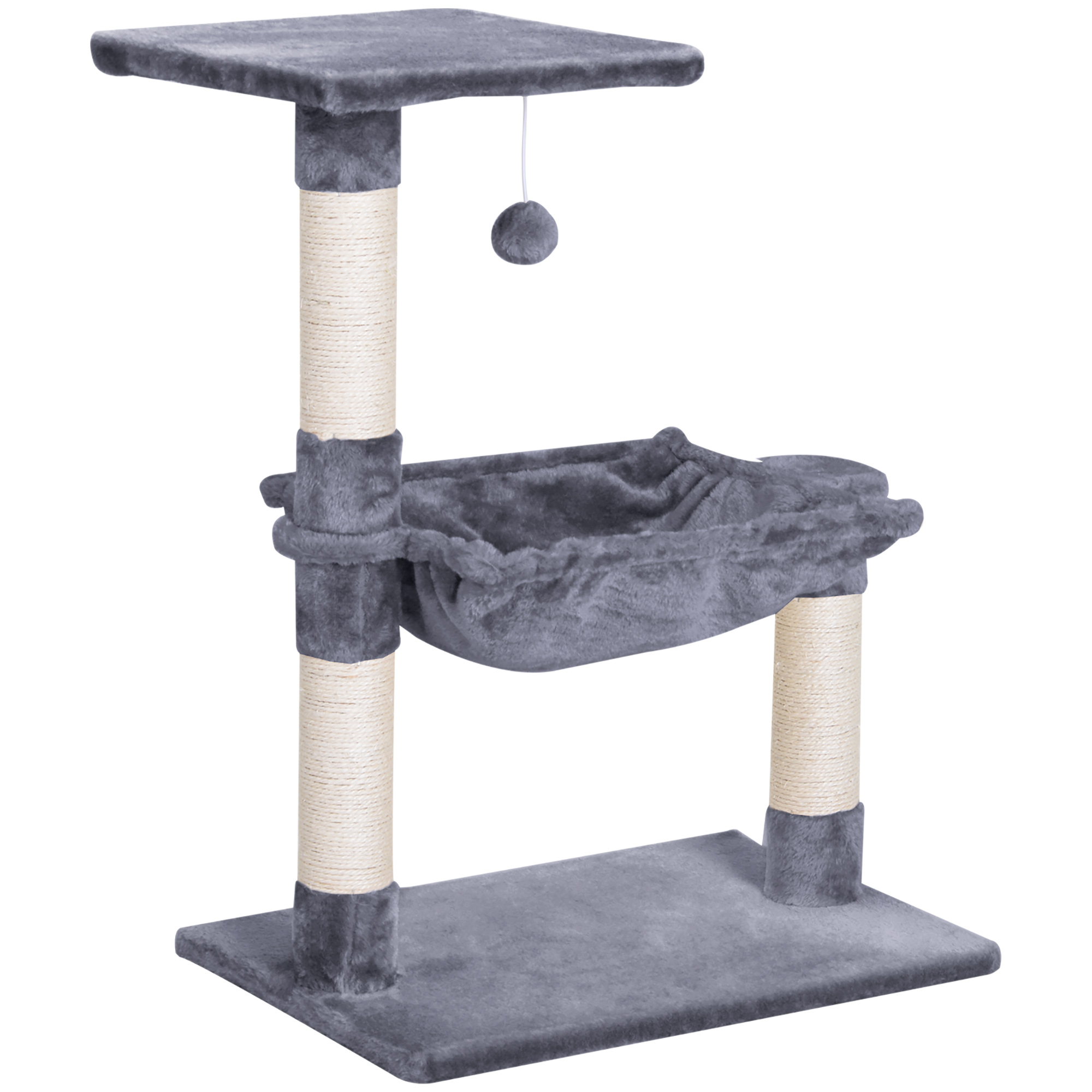 Cats 2-Tier Sisal Rope Scratching Post w/ Dangle Toy Beige