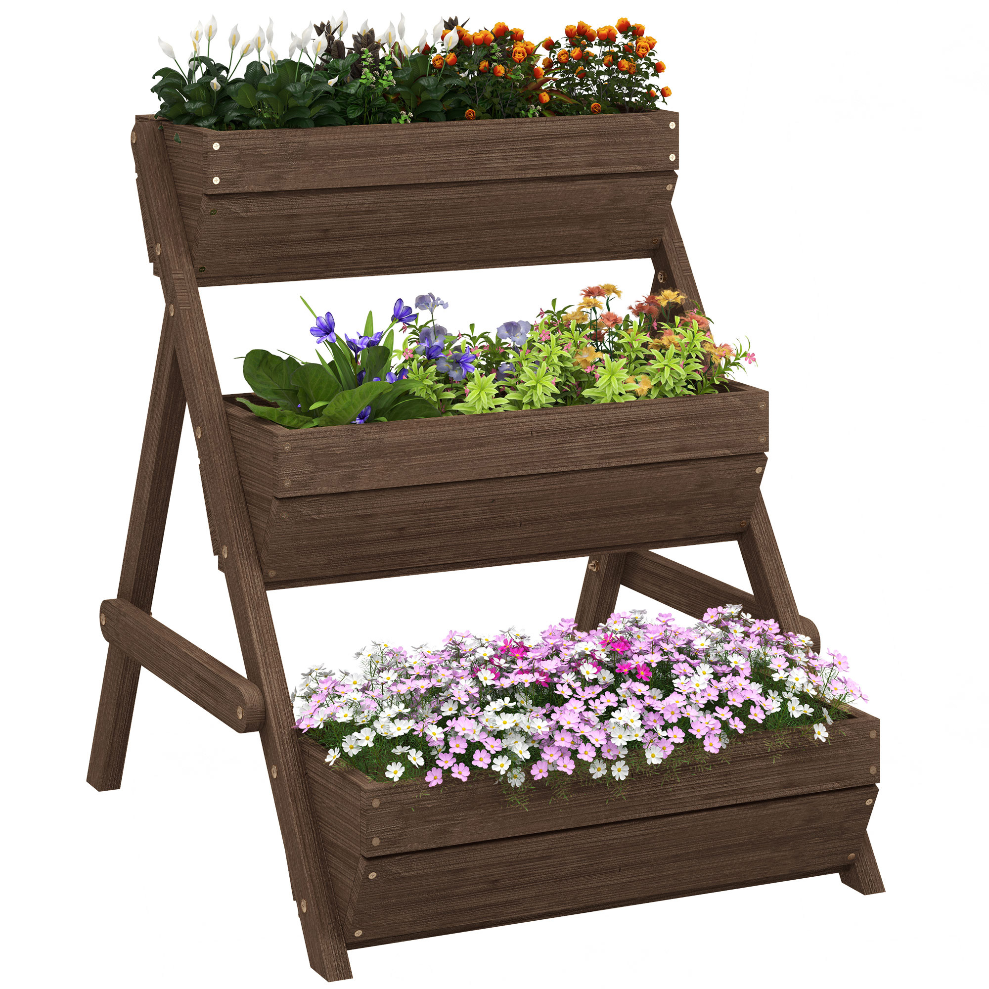 SUNVISTA 3 Tier Raised Garden Bed Wooden Elevated Planter Box Kit, 66L for Flower, Vegetable, Herb, 65x75x78cm, Tan