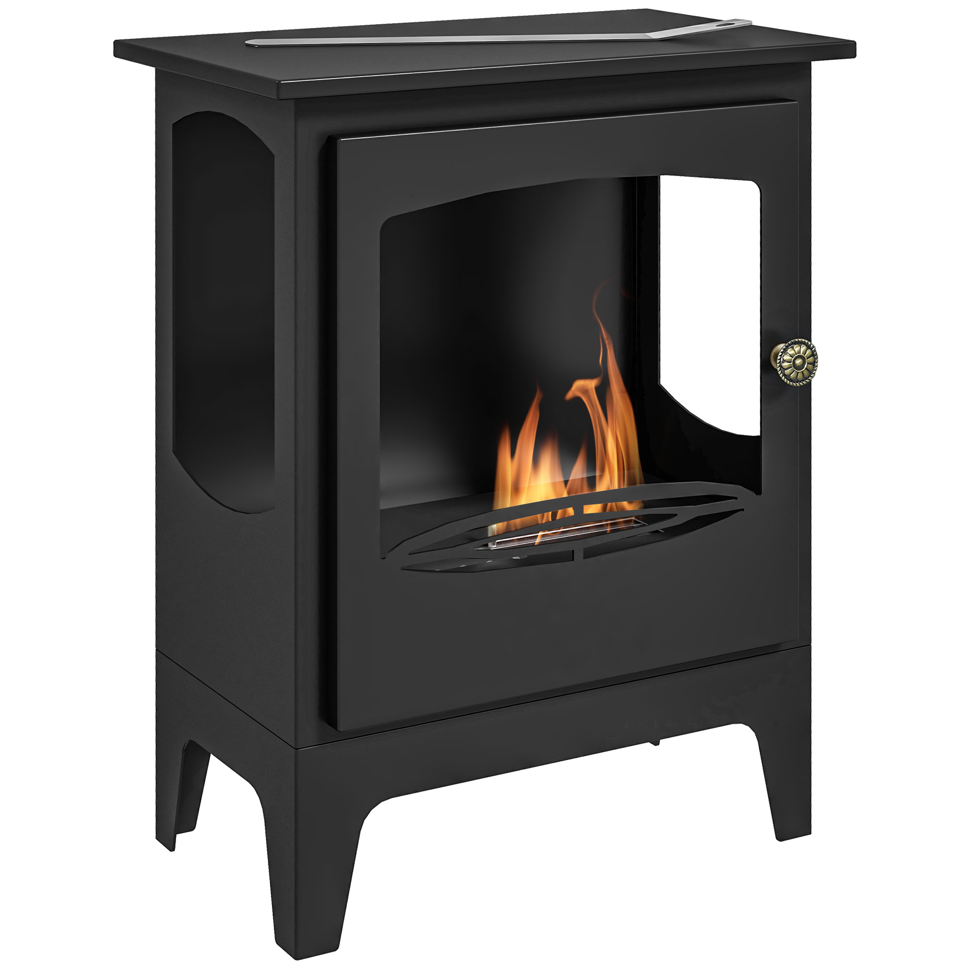 Freestanding Ethanol Fireplace Steel Bioethanol Fireplace with Stainless Steel Flame Snuffer, 1.2L Tank -Black