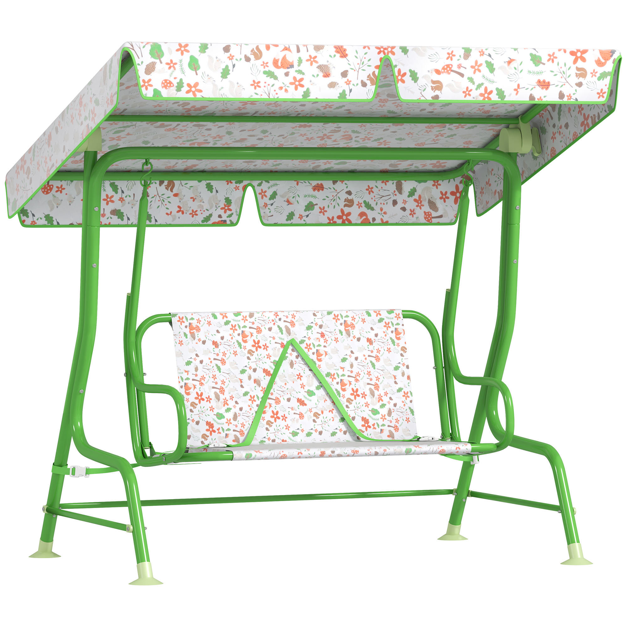 AIVAGO Kids Garden Swing Chair with Adjustable Canopy, Safety Belt, 2 Seater Hammock Swing Bench for Patio, Porch, Green