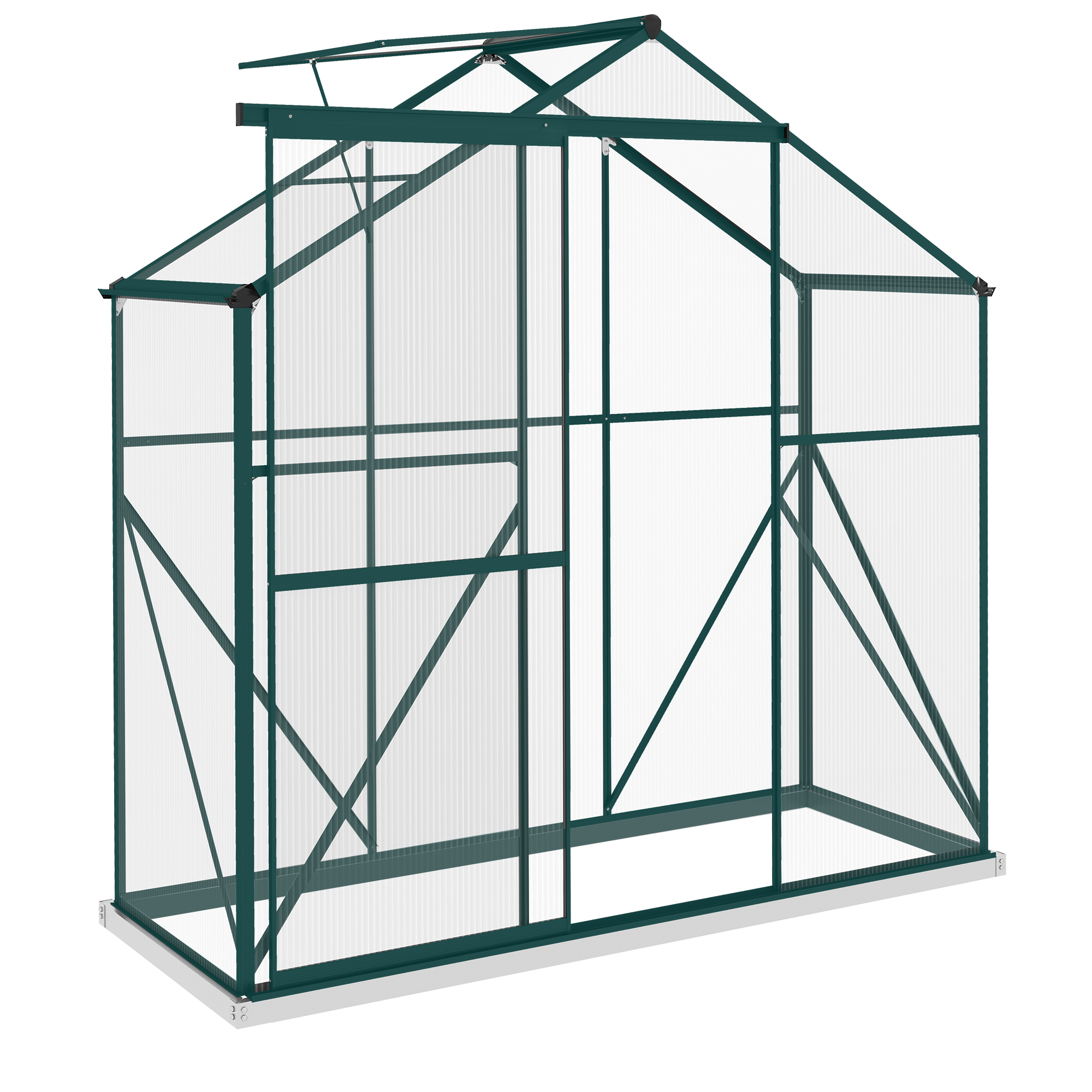 Polycarbonate Greenhouse Walk-In with Rain Gutter Sliding Door - Green