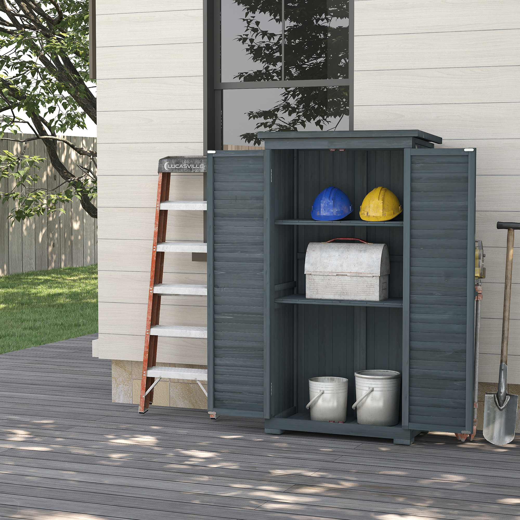 Garden Shed - Wooden Garden Storage Shed Grey 87cm
