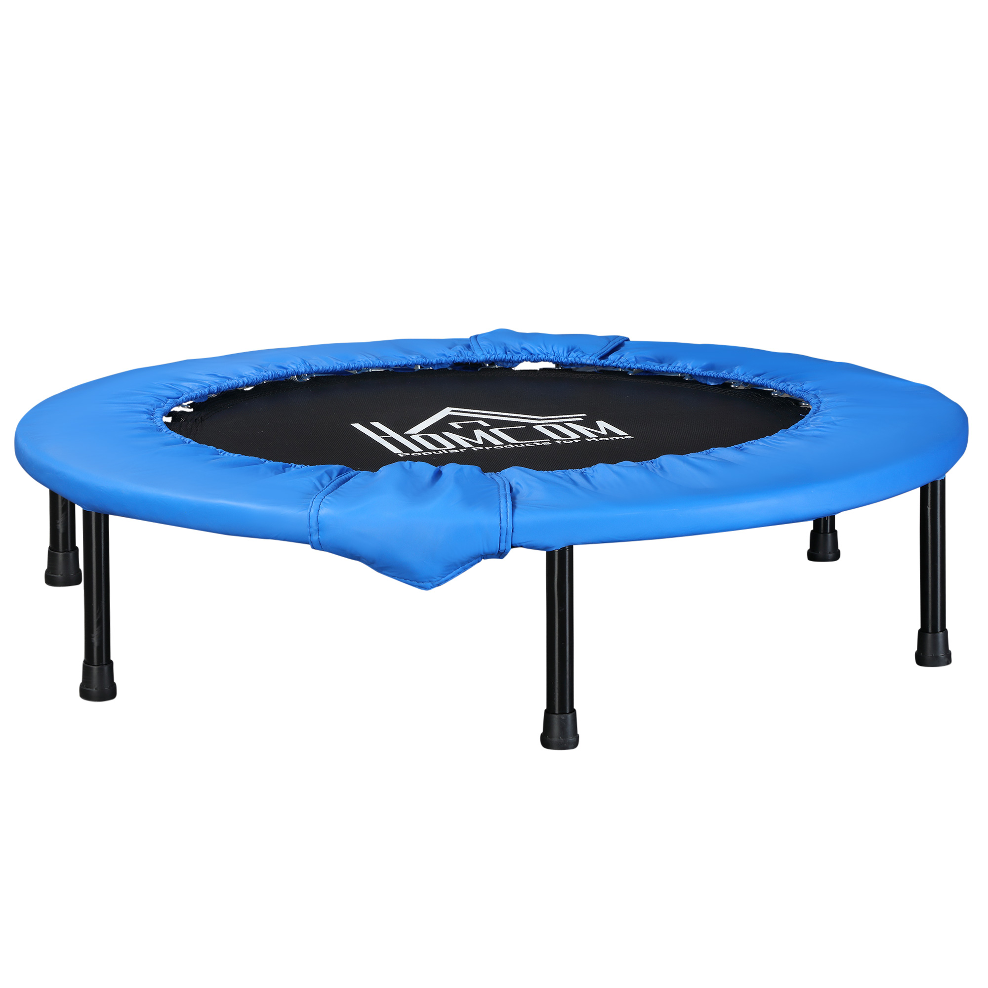 Soozier 96cm Foldable Mini Fitness Trampoline Home Gym Yoga Exercise Rebounder Indoor Outdoor Jumper w/ Safety Pad, Blue and Black