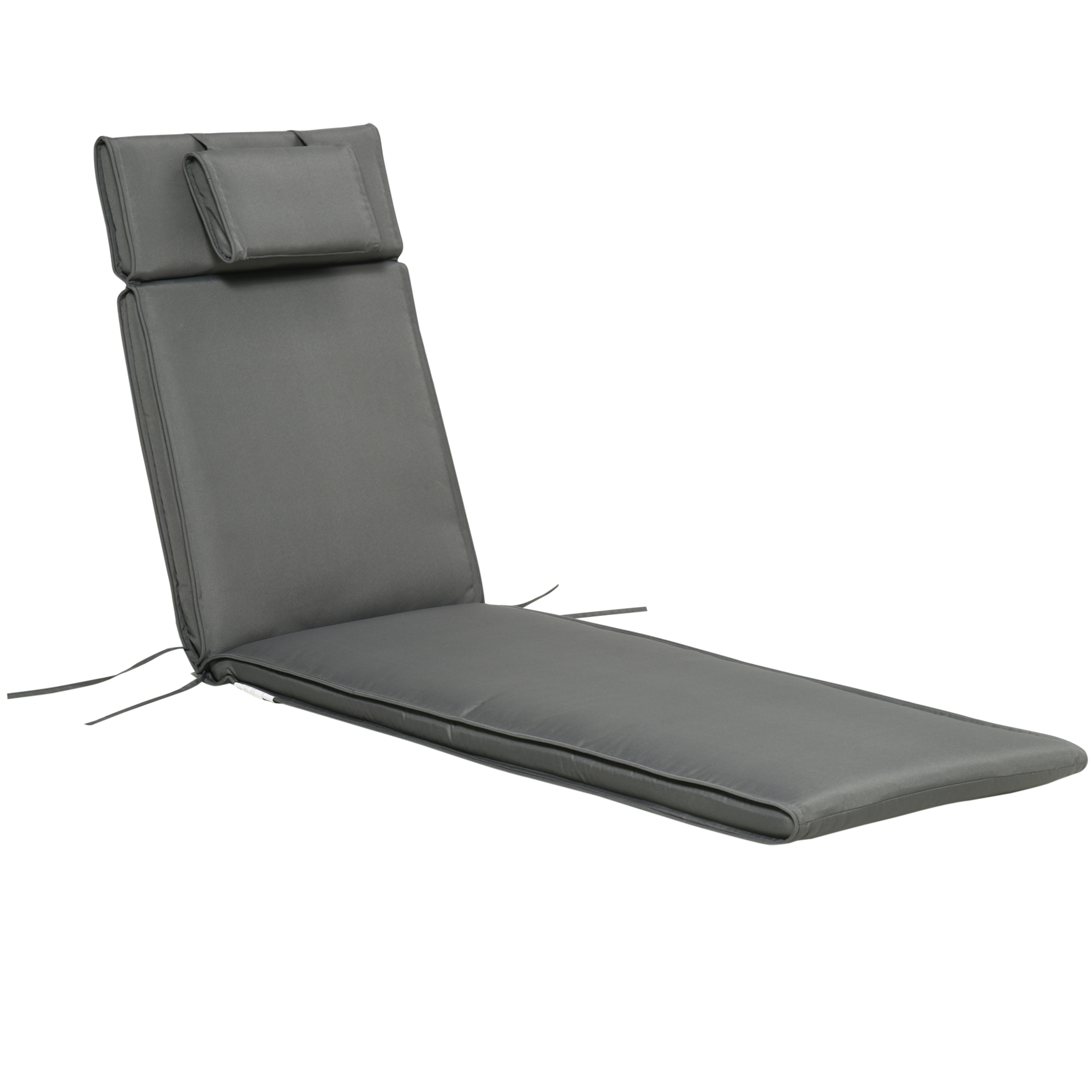 Garden Sun Lounger Cushion Replacement Thick Sunbed Reclining Chair Relaxer Pad with Pillow - Grey
