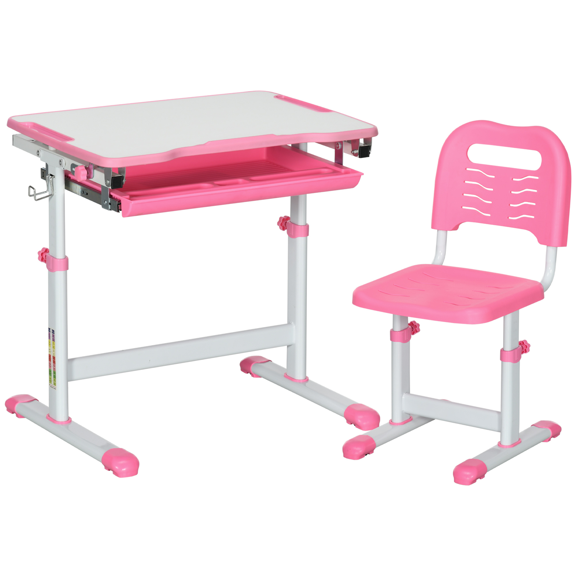 Kids Desk and Chair Set - Adjustable Writing Desk with Drawer - Pink