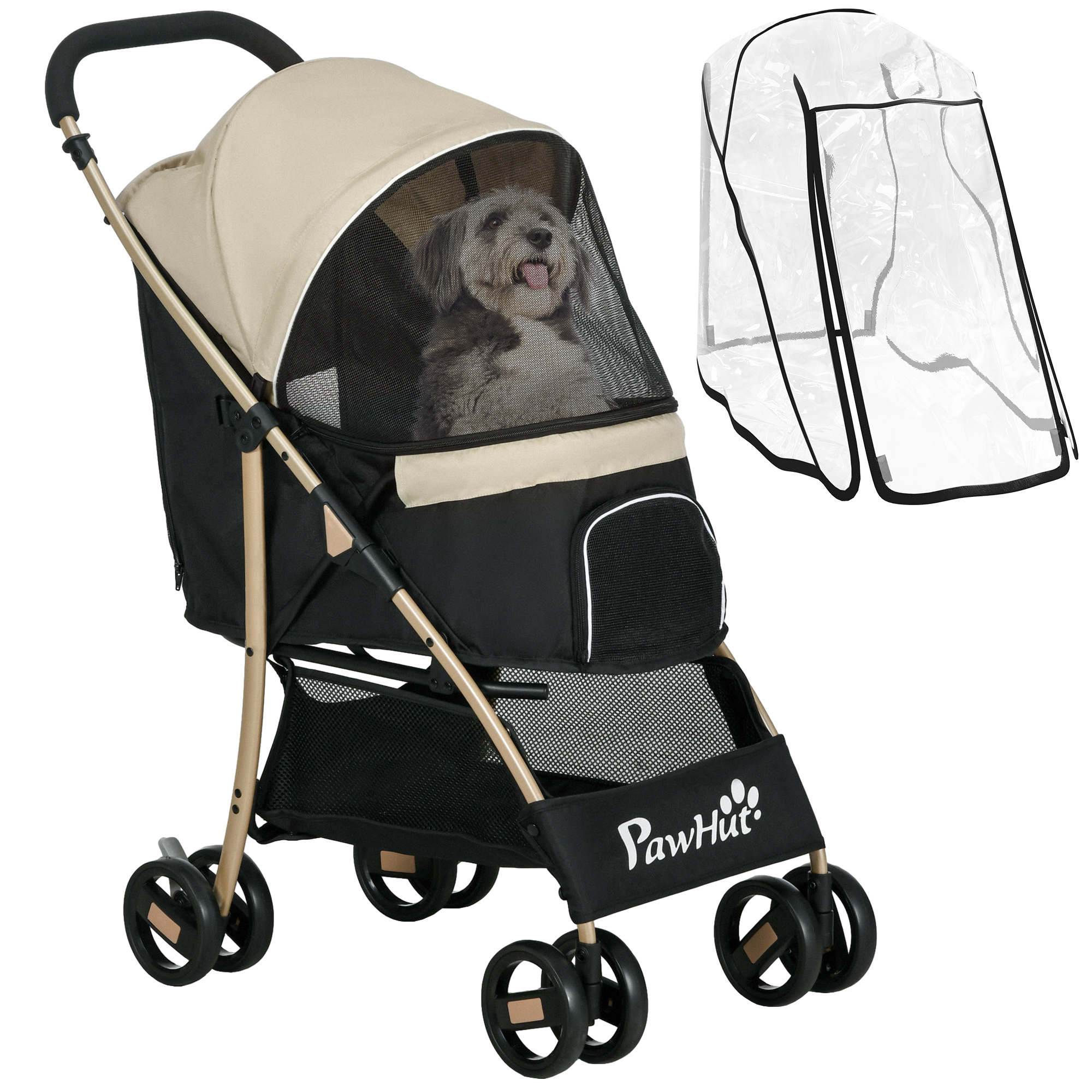 Oxfoad Pet Stroller for Small Minature Dogs with Rain Cover Dark Khaki