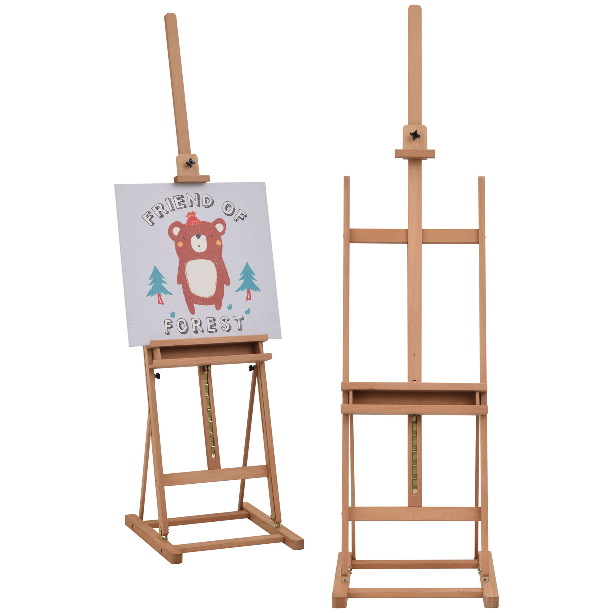 H-Frame Wooden Studio Easel Height Adjustable with Canvas Holder and Pencil Case for Display, Exhibition, Drawing, Painting