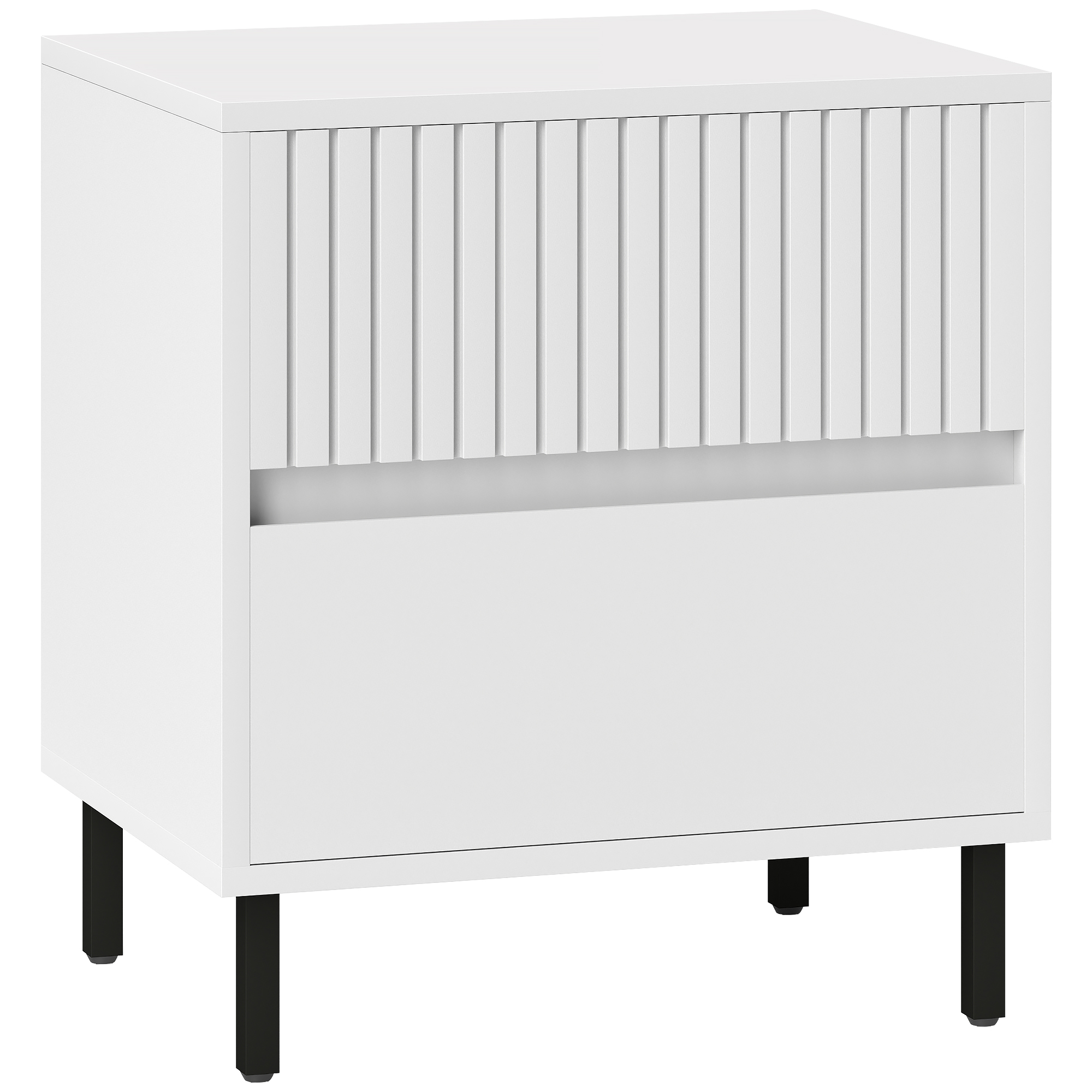HERON Simple Line Indented Two-Drawer Bedside Table - White