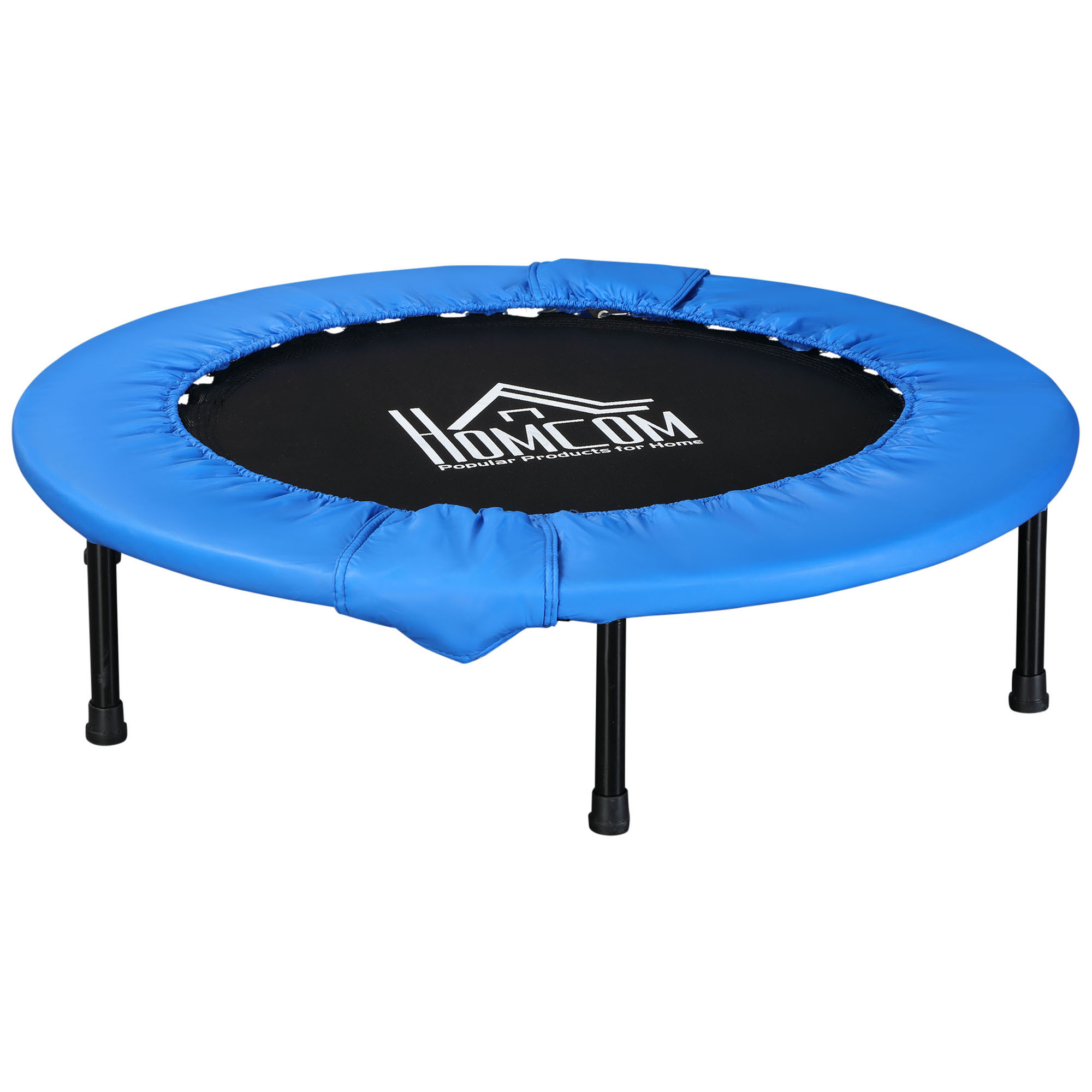 Soozier 100cm Foldable Mini Fitness Trampoline Home Gym Yoga Exercise Rebounder Indoor Outdoor Jumper w/ Safety Pad, Blue and Black