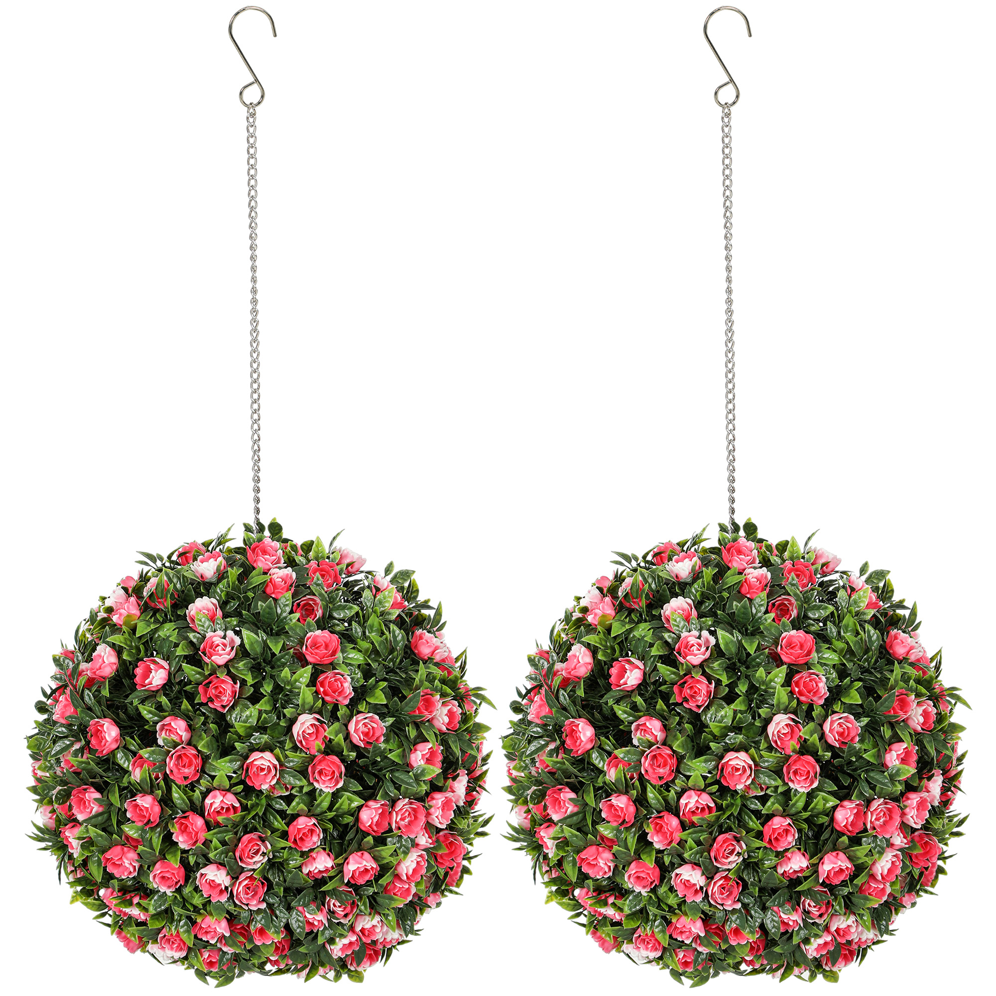 HERON Set of 2 Decorative Artificial Plants, UV-protected Artificial Plant Topiary Rose Balls, Fake Plants for Home Indoor outdoor Decor, 28cm, Pink