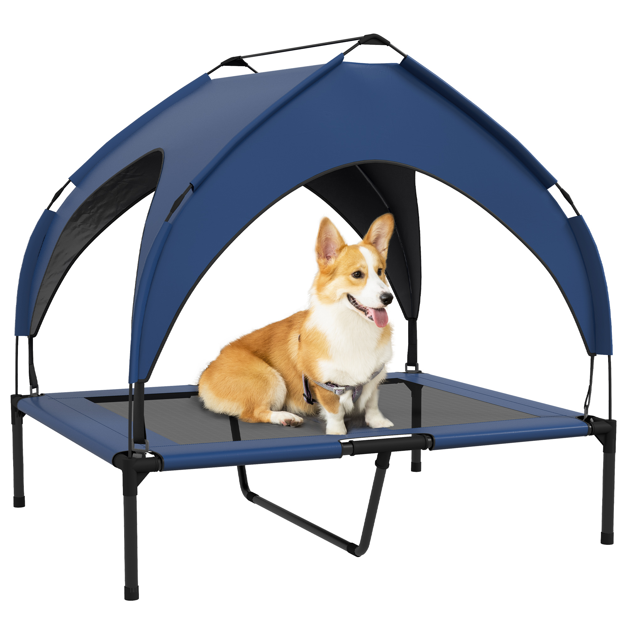 Cooling Raised Pet Bed with Washable Breathable Mesh for Medium Large Dogs - Dark Blue