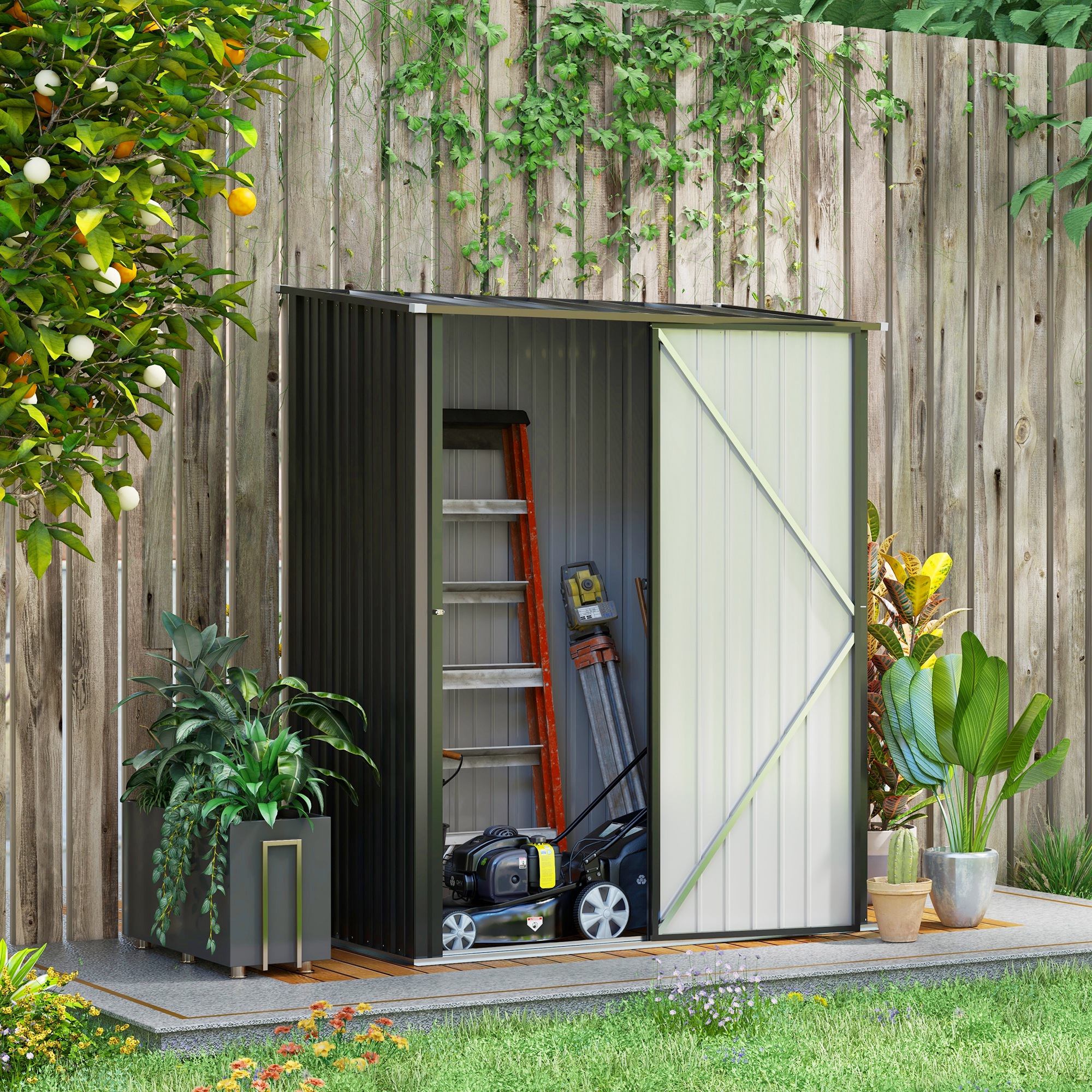 5.3ft x 3.1ft Outdoor Storage Shed, Garden Metal Storage Shed w/ Single Door for Backyard, Patio, Lawn, Charcoal Grey