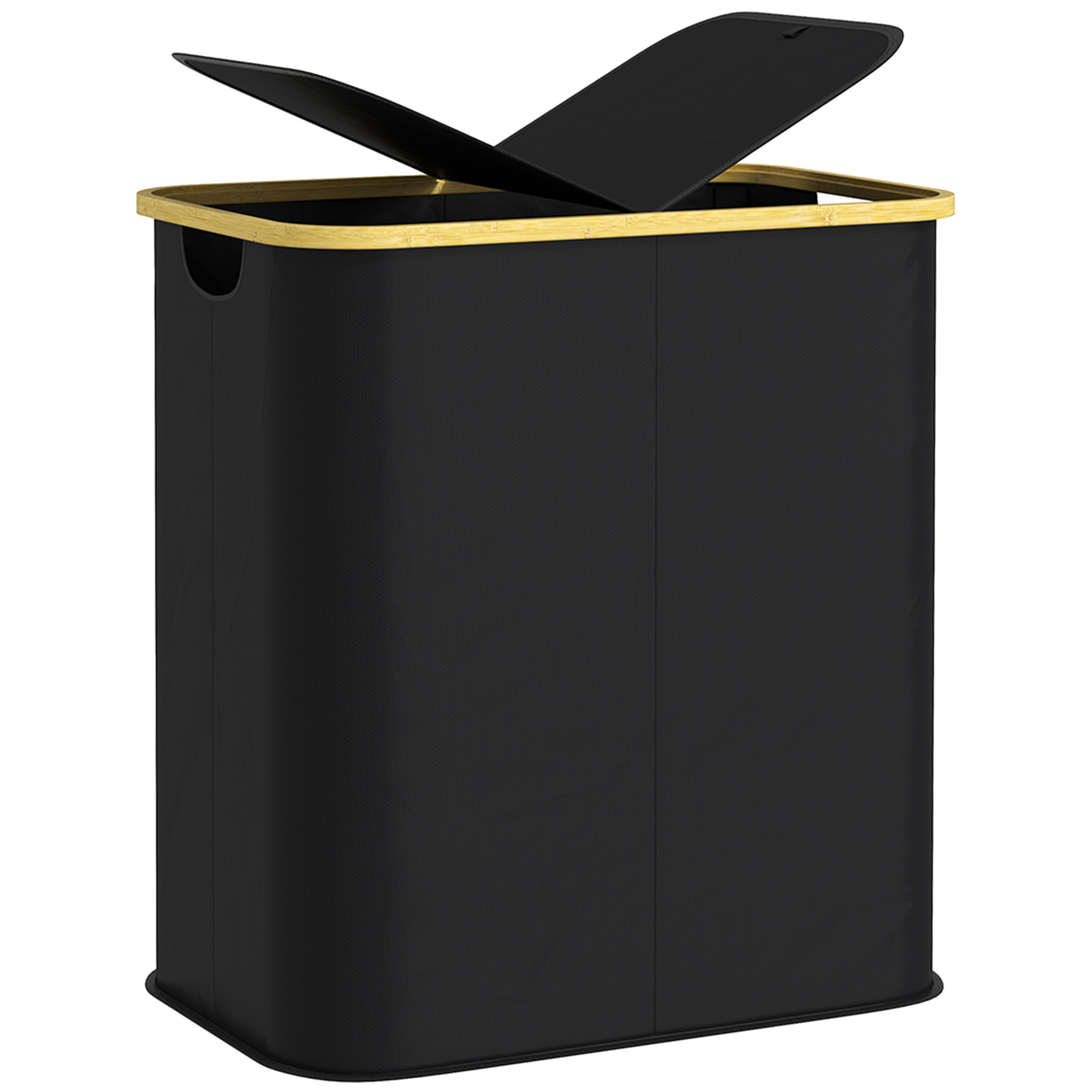 HERON Double Laundry Basket With Lid, 80L Collapsible Laundry Hamper with Groove Handles, Washing Basket for Bathroom, Bedroom, Laundry Room, Black
