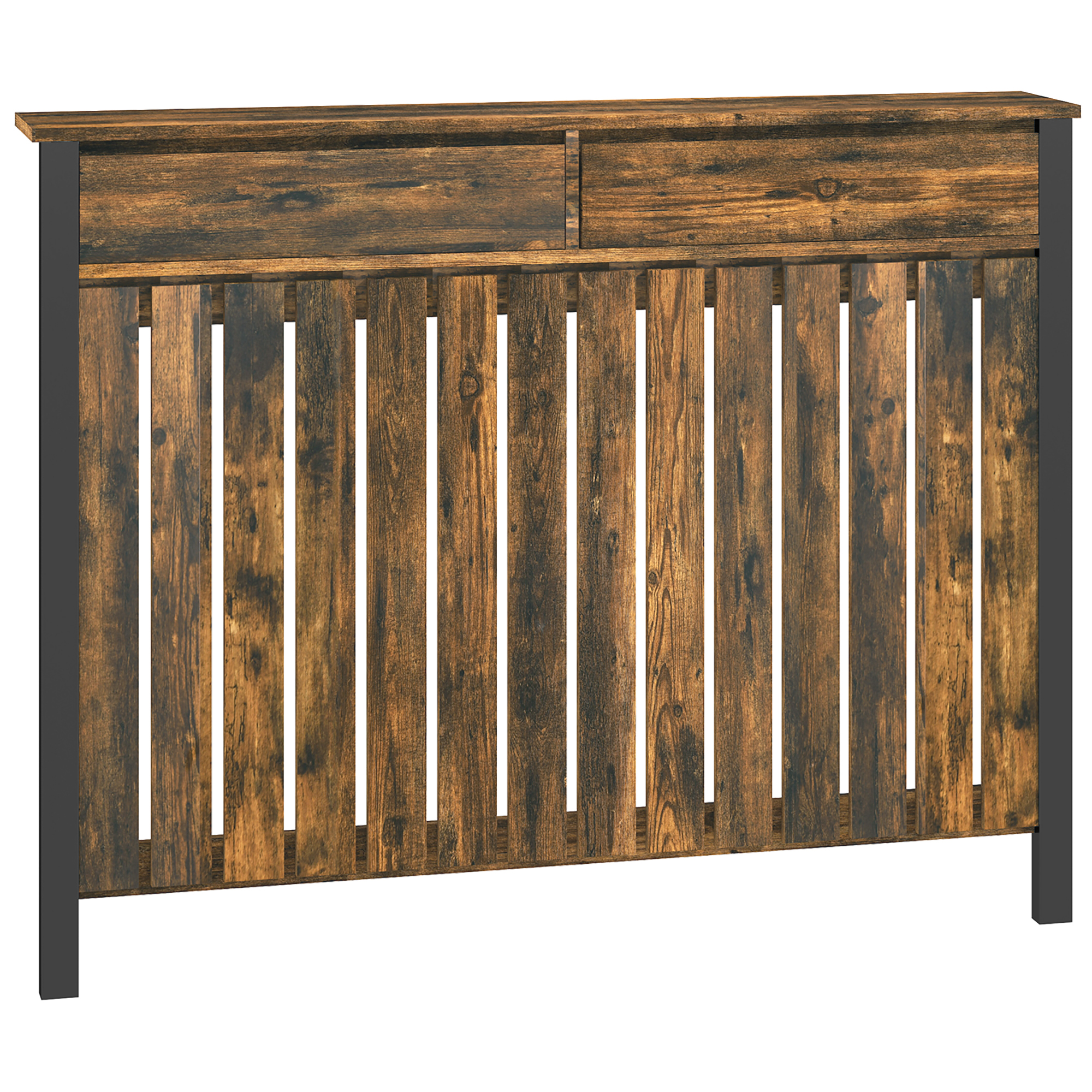 HERON 93 x 119cm Rustic-Look Radiator Cover - Brown/Black