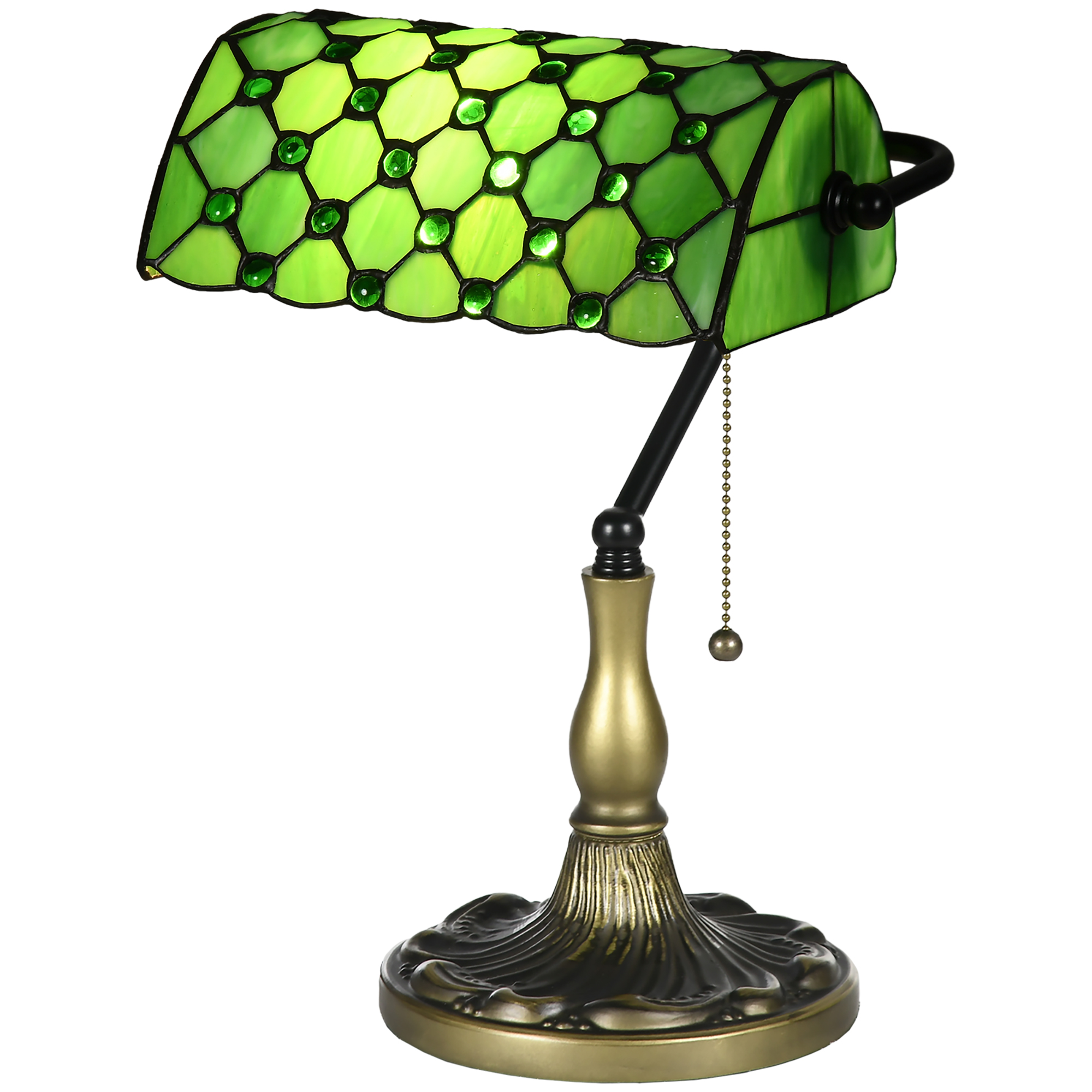 Scott Stained Glass Bedroom Table Lamp Handmade Antique Bedside Light - Green