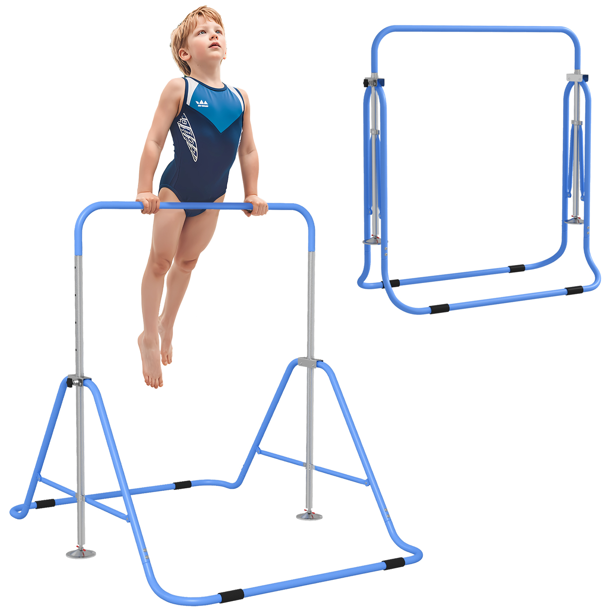 HERON Kids Gymnastic Bar, with Adjustable Height, Foldable Horizontal Bars - Blue