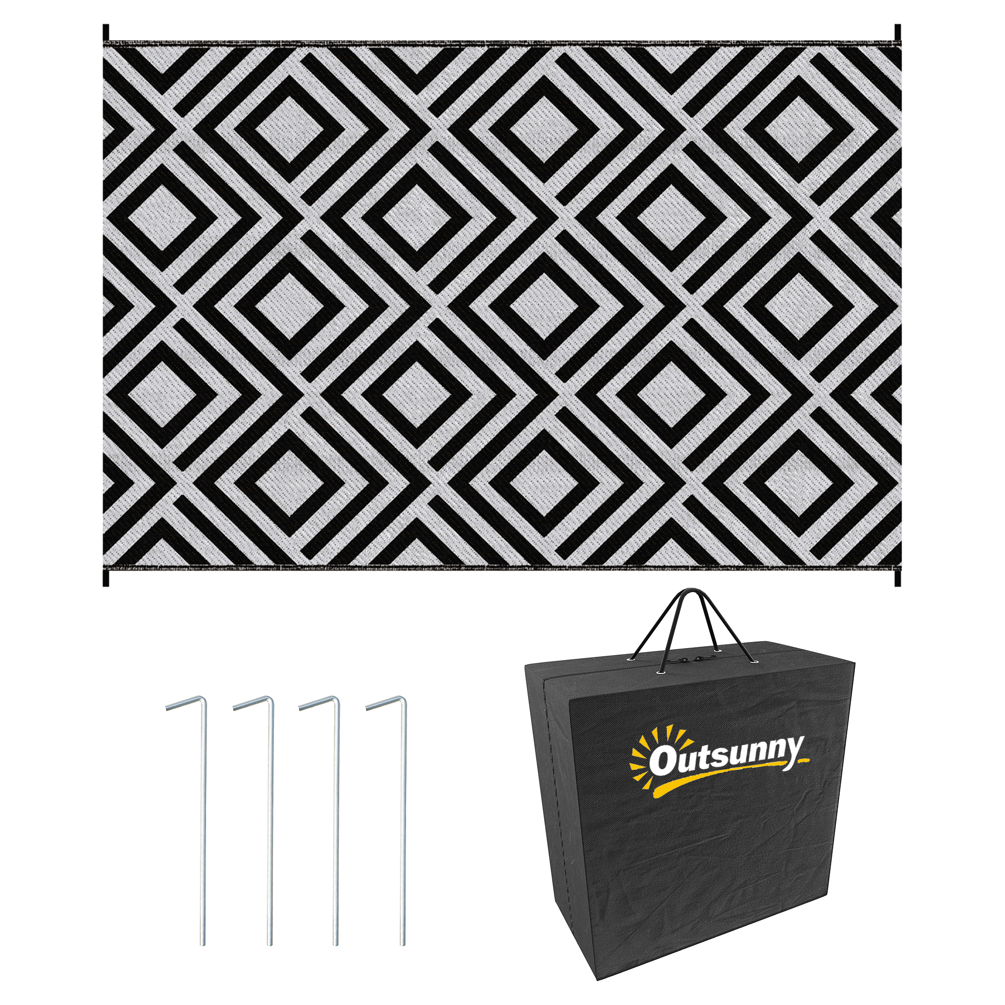 Reversible Outdoor Rug with Carry Bag and Ground Stakes