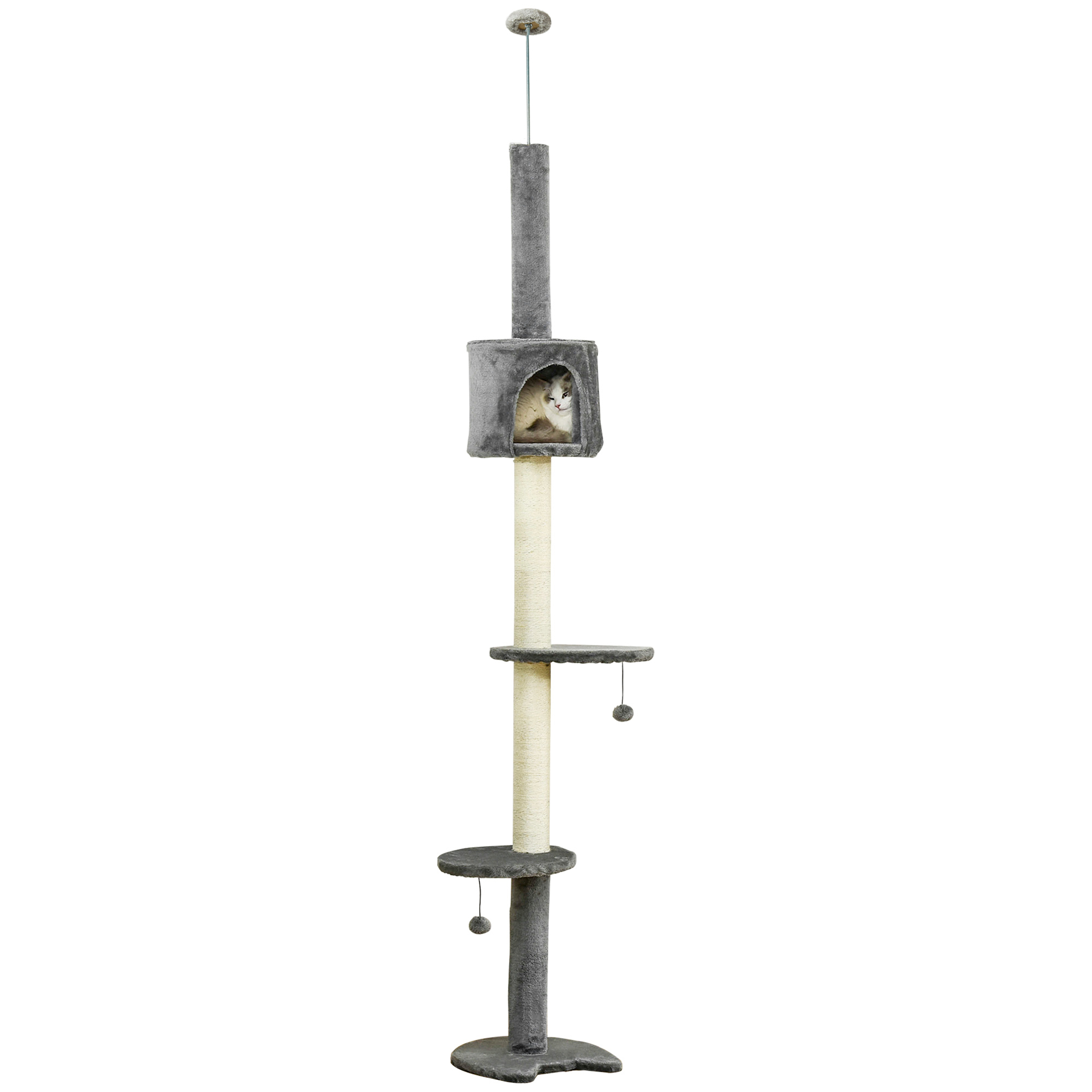 Cat Tree, Kitten Tower, Condo, Multi-Layer Activity Center, Indoor Pet Play House with Solid Scratching Post Hanging Balls, Light Grey