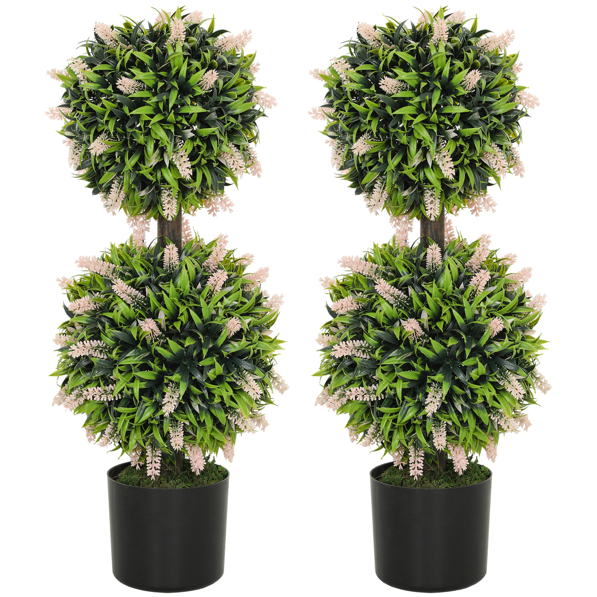 HERON Set of 2 Decorative Artificial Plants Ball Trees with Lavender Flowers in Pot Fake Plants for Home Indoor Outdoor Decor, 70cm, Pink