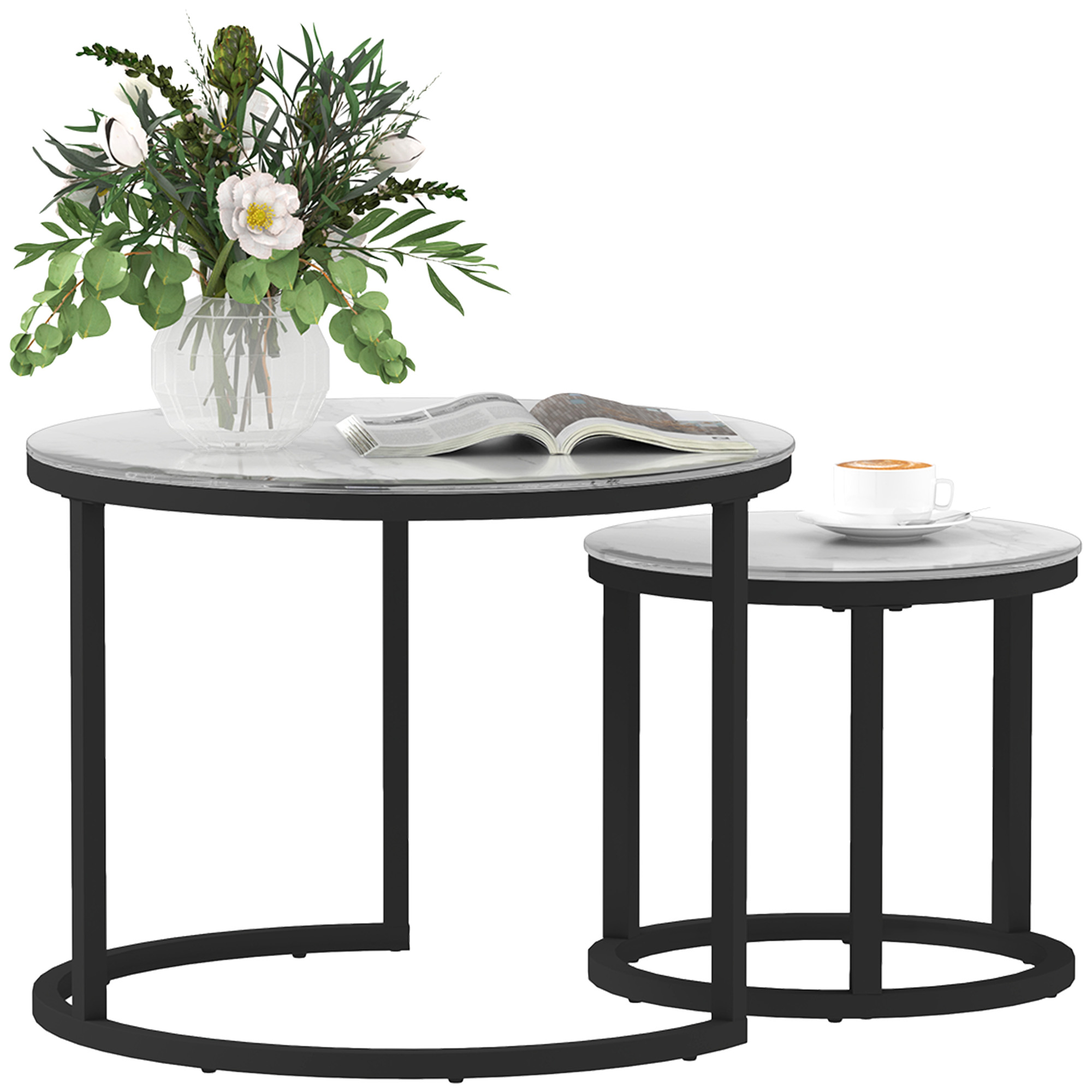 HERON Glass Coffee Table Set of 2, White