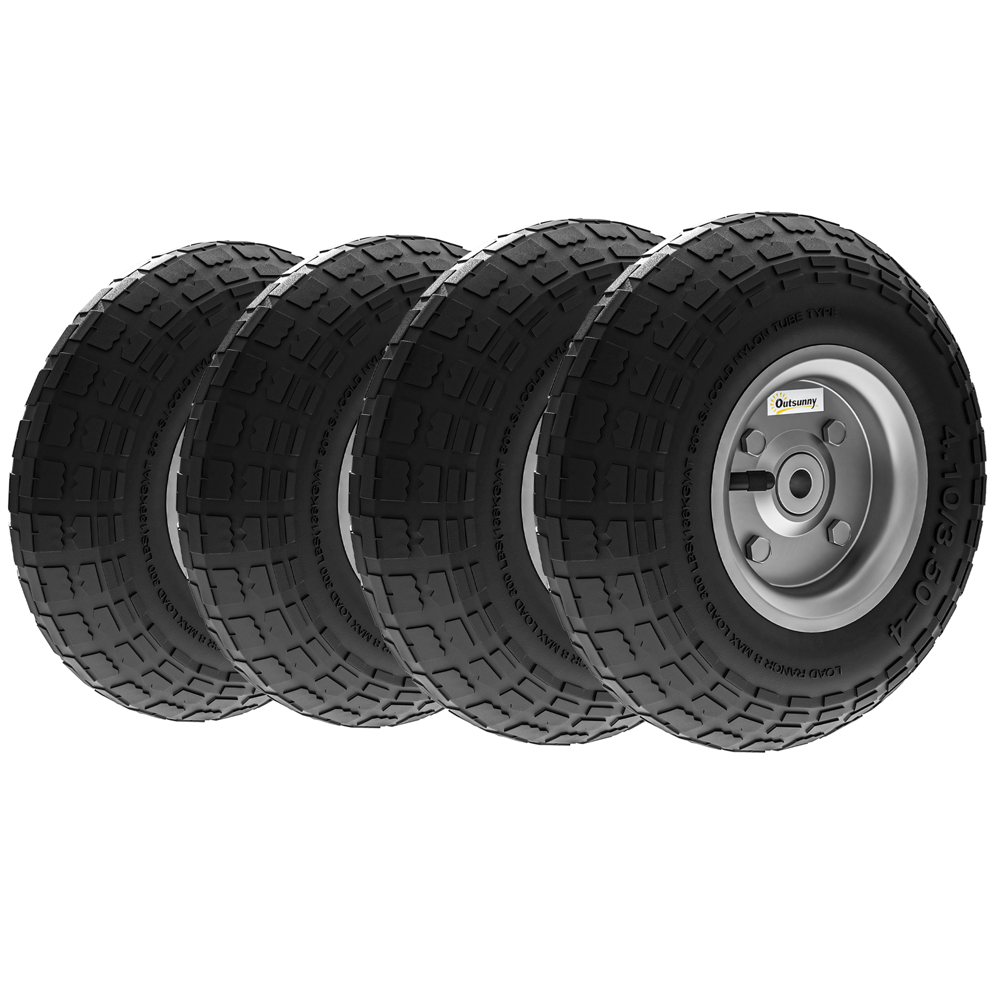 SUNVISTA Set of 4 Pneumatic Wheels, 10-Inch Wheelbarrow Wheels Replacement for Barn Carts, Hose Carts, Garden Carts, Sack Trucks, Black