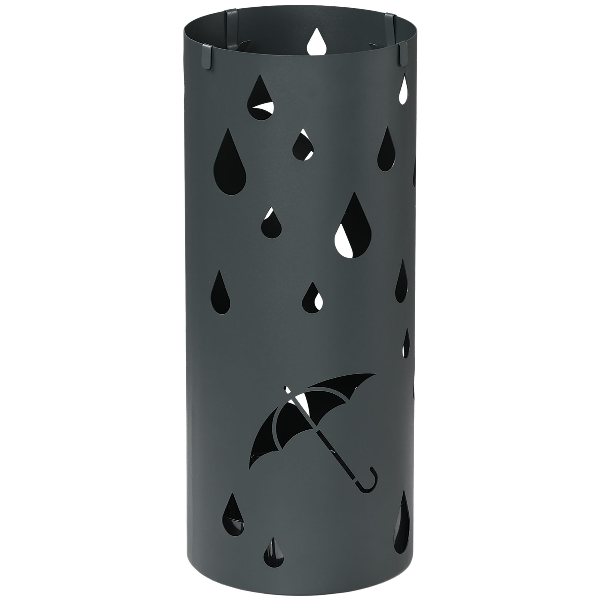Freestanding Umbrella Stand for Hallway, Round Umbrella Basket with 4 Hooks and Drip Tray for Entryway, Dark Grey