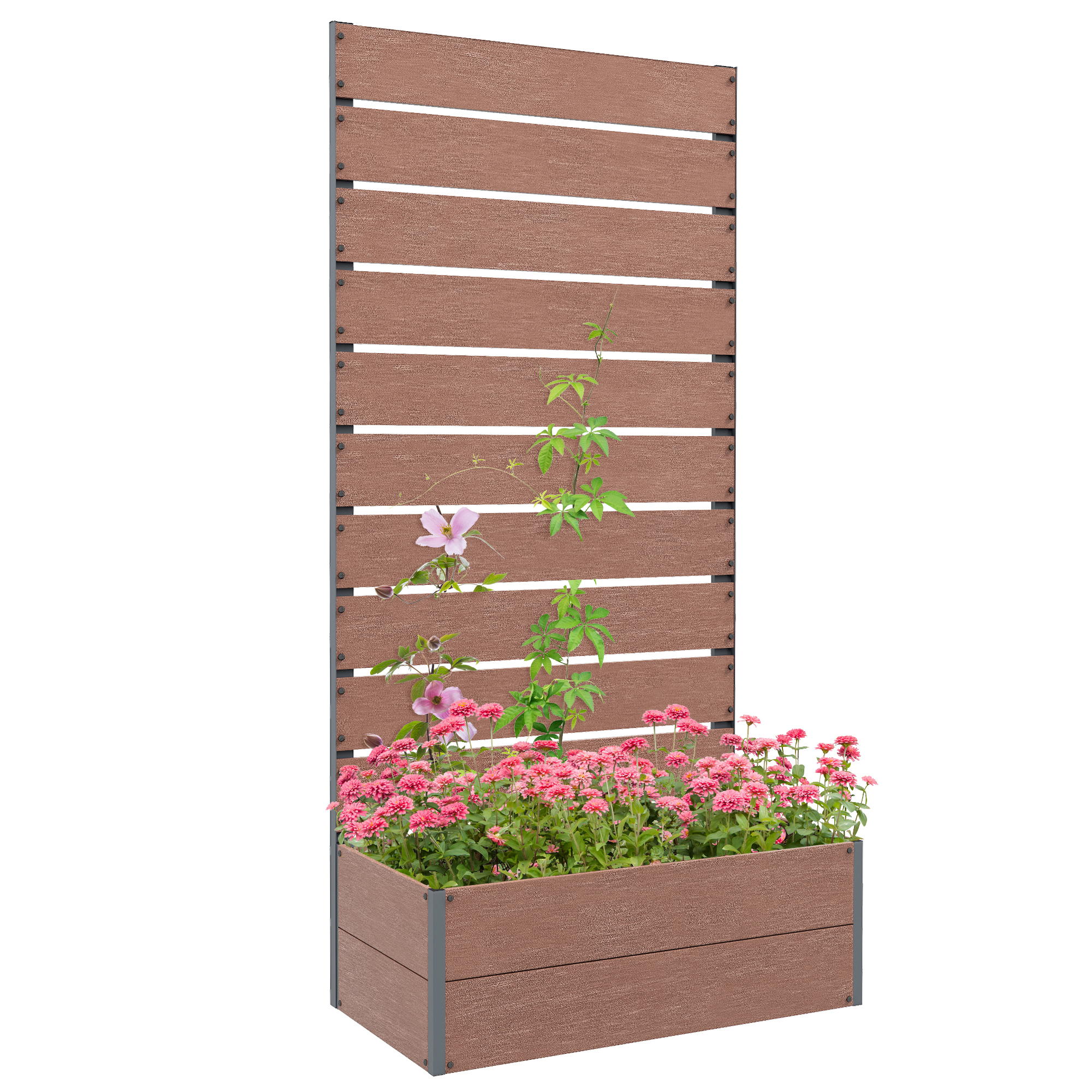 Garden Planter with Trellis for Climbing Plants, Vines, Flowers, Freestanding Raised Bed for Garden, Outdoor, Patio, Planter Box with Drainage Gap, 