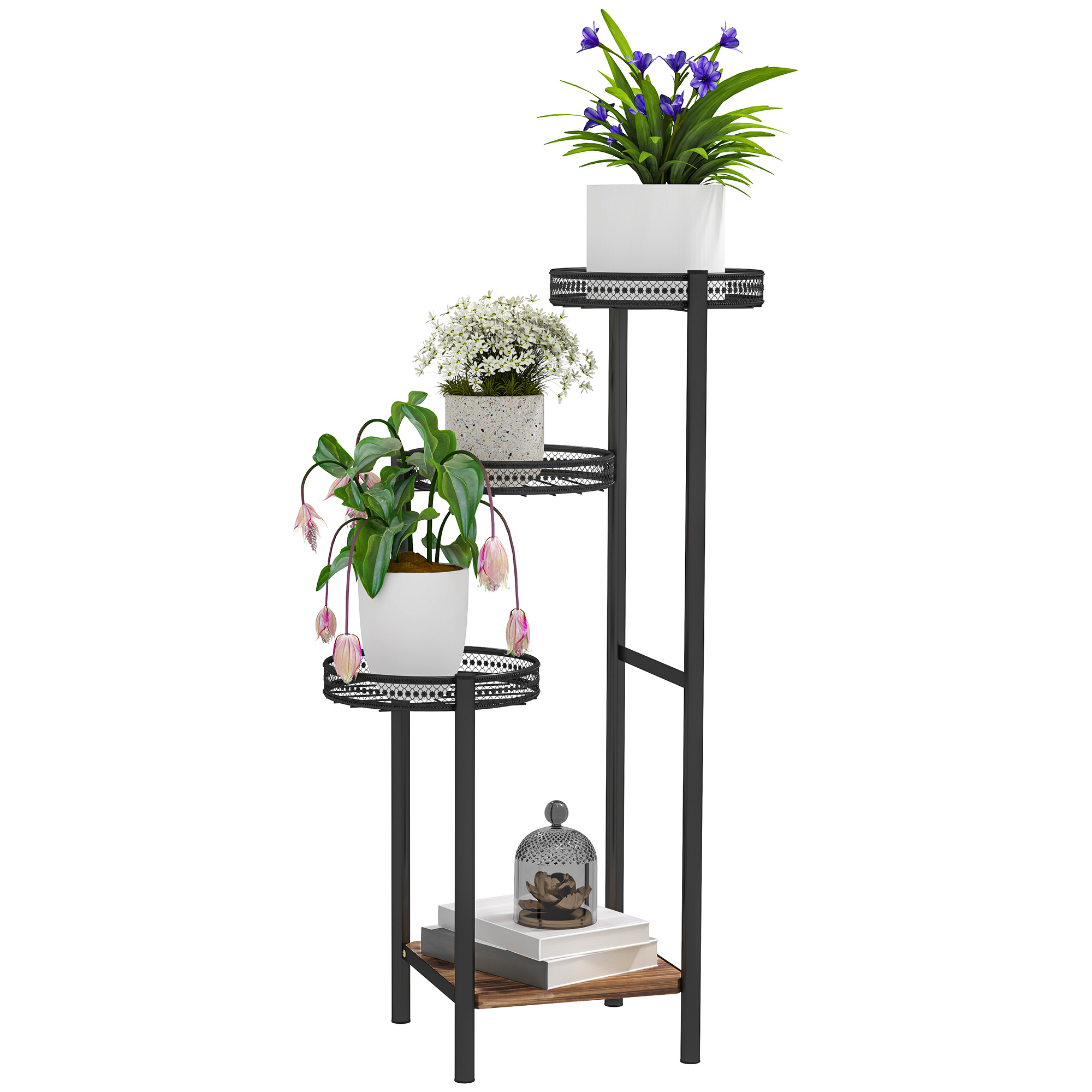 SUNVISTA Four-Tier Steel Plant Stand - Black
