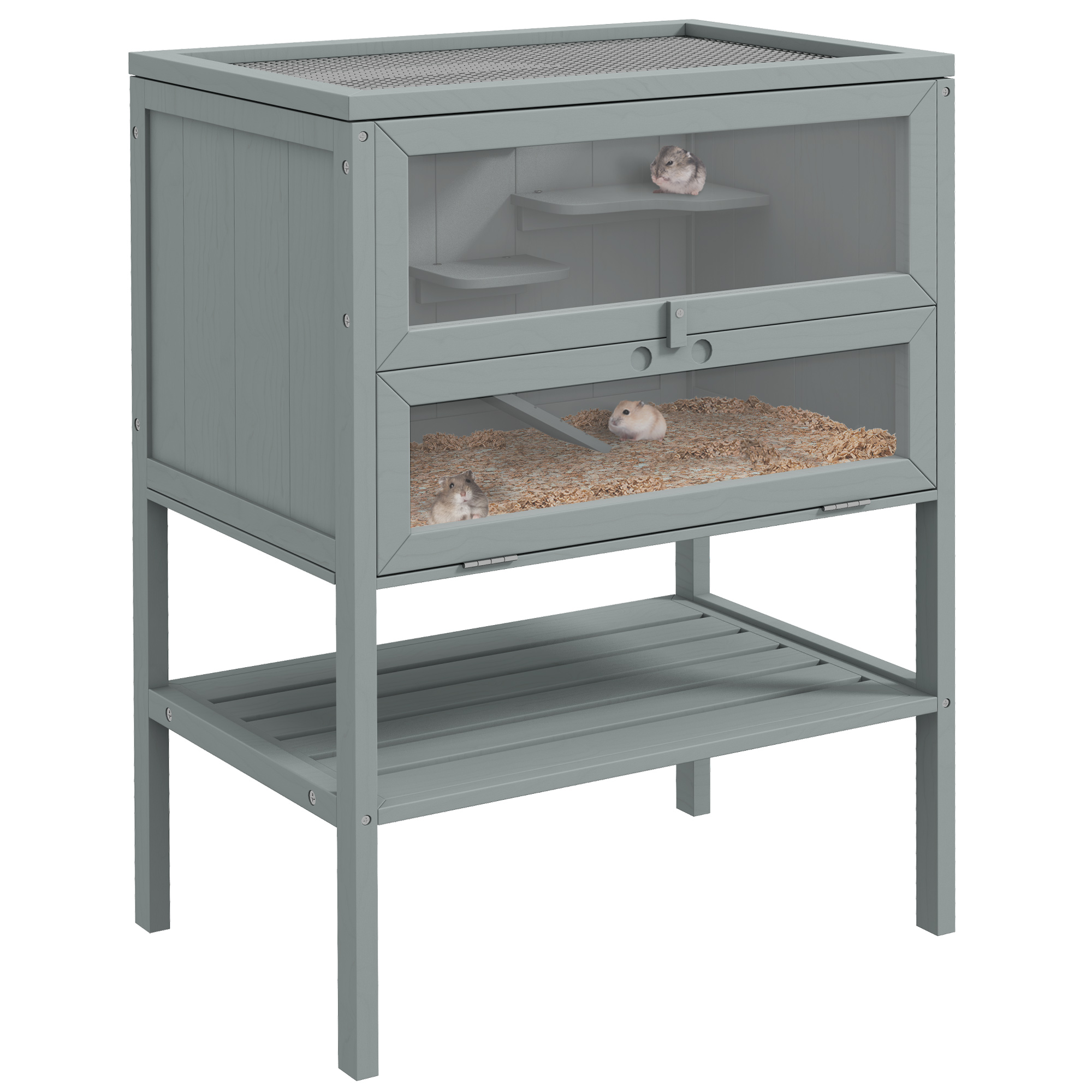 Shelley Wooden Hamster Cage 3 Tier House with Storage Shelf Openable Top - Grey