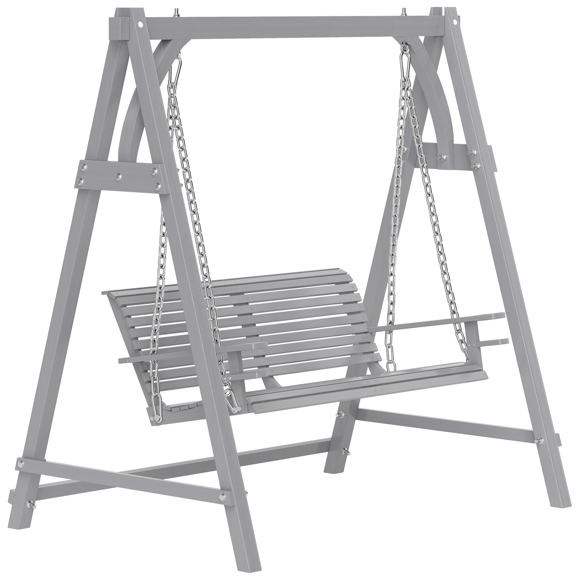 SUNVISTA 2 Seater Garden Swing Seat Larch Wood Swing Chair Hammock Bench Lounger - Grey