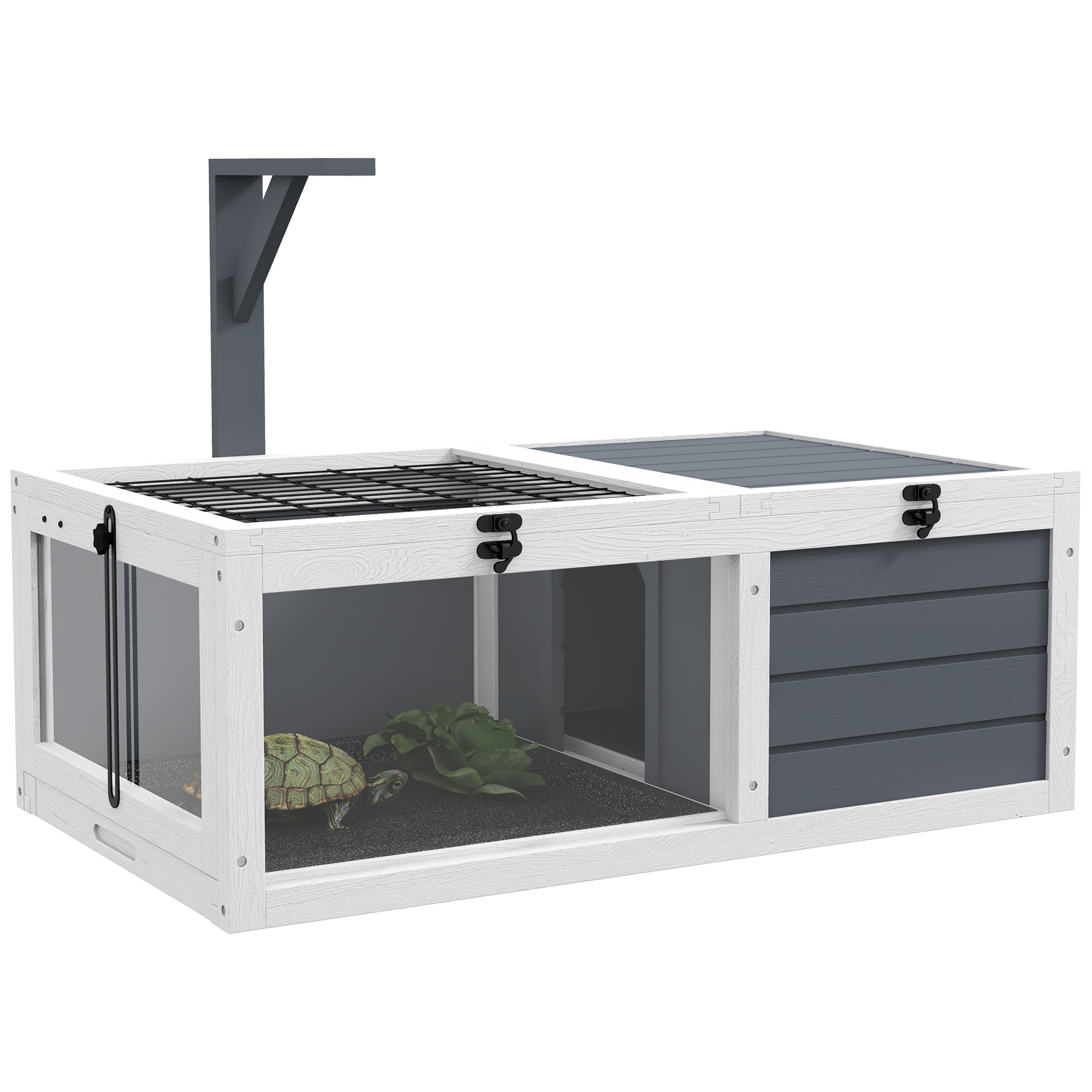 Shelley Tortoise Table with Wooden Lamp Holder Openable Lids Pull-Out Trays - Grey