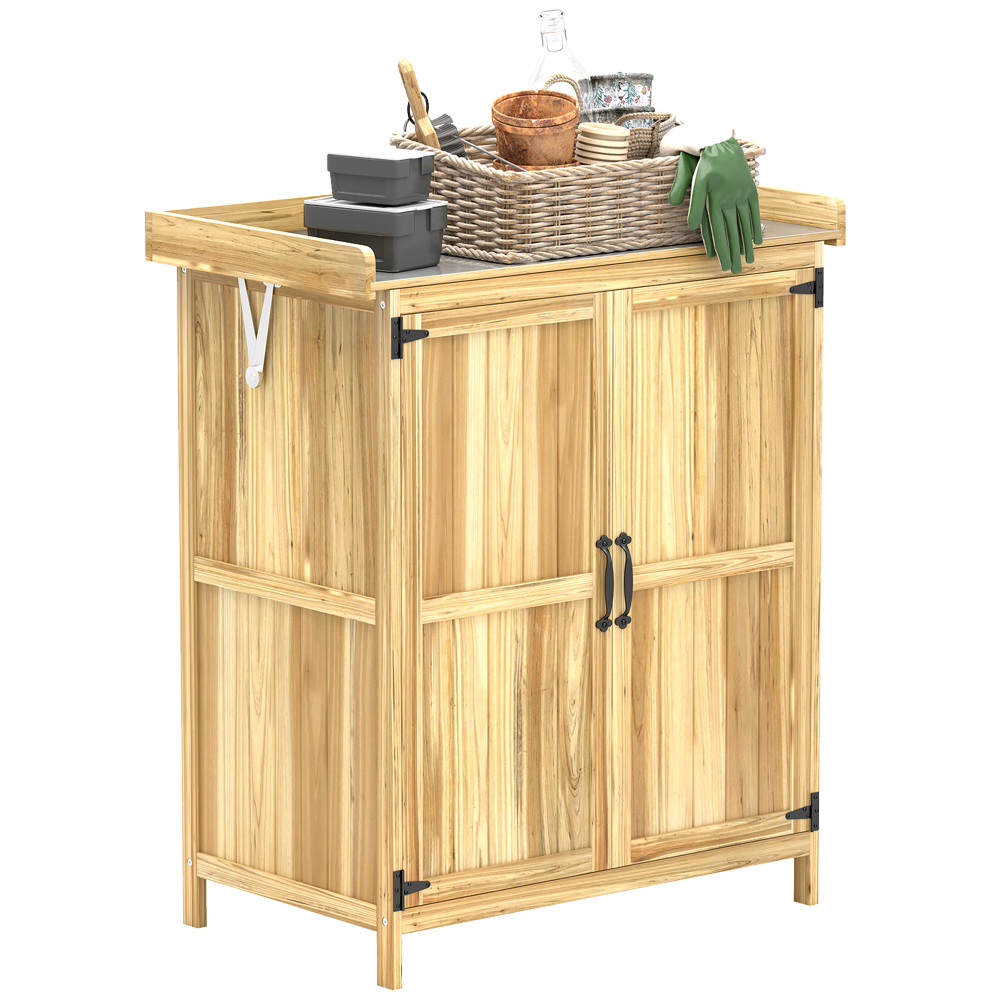 SUNVISTA 43 x 74cm Fir Wood Shed, with Metal Worktop - Natural Finish