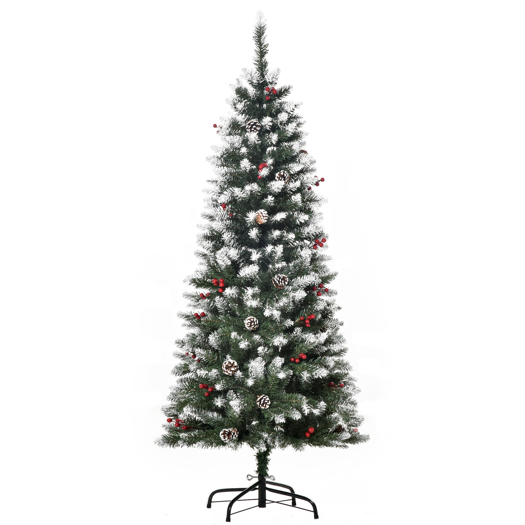 Debbie 5FT Pencil Christmas Tree with Red Berries and Pinecones Holiday Home Indoor Decoration with Foldable Feet Green